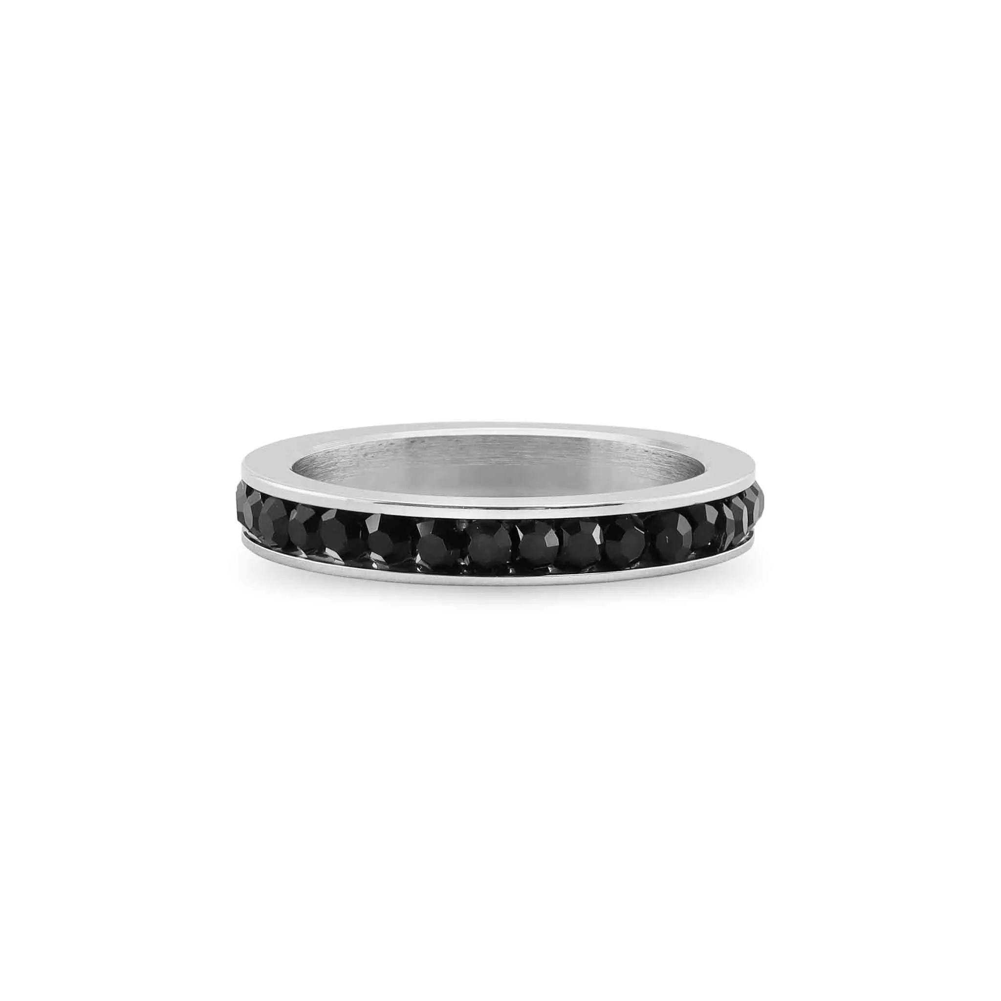 Black CZ Center Highly Polished Stainless Steel Flat Ring / ZRJ9004