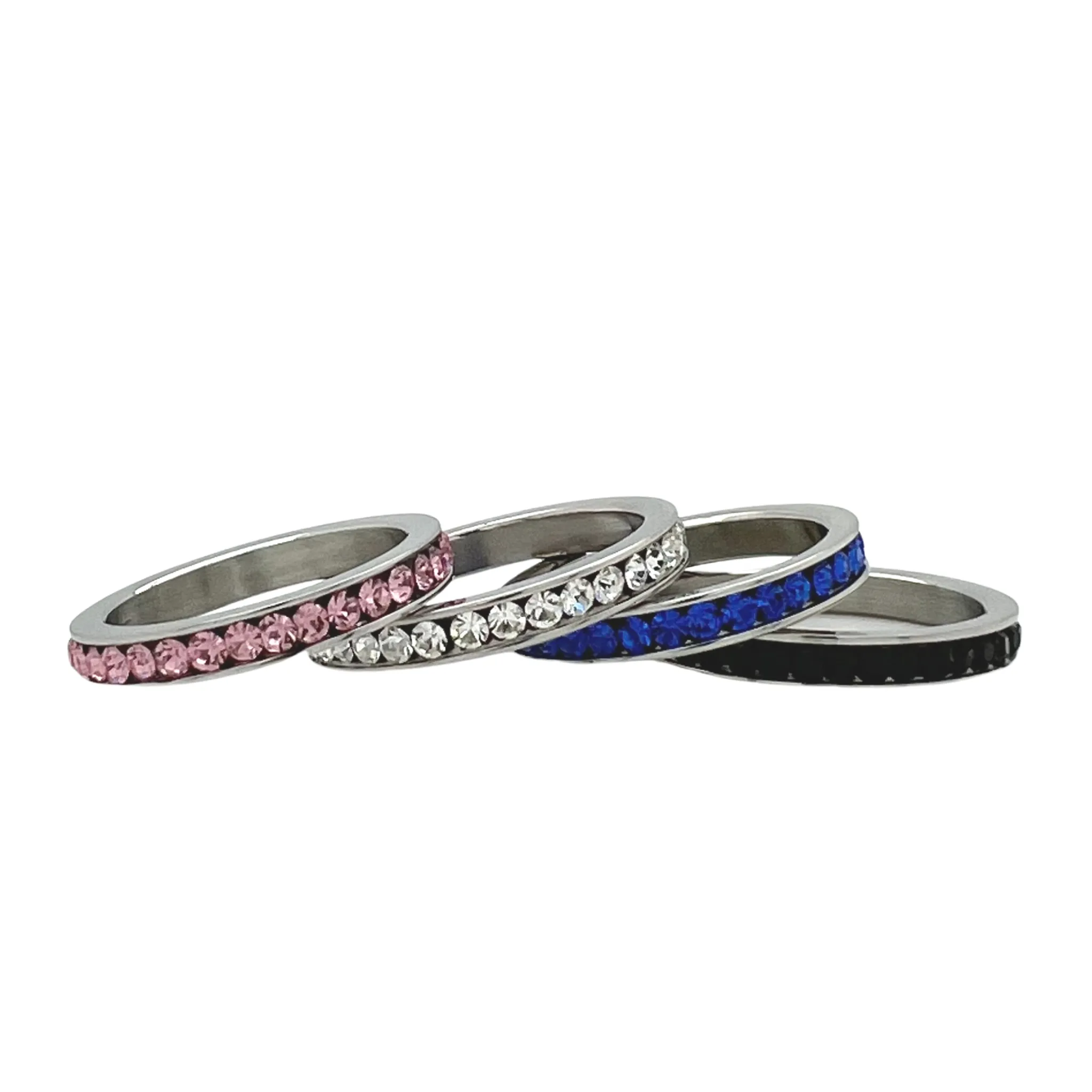 Black CZ Center Highly Polished Stainless Steel Flat Ring / ZRJ9004