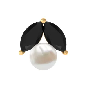 Black Diamond and Freshwater Pearl Cartilage Earring