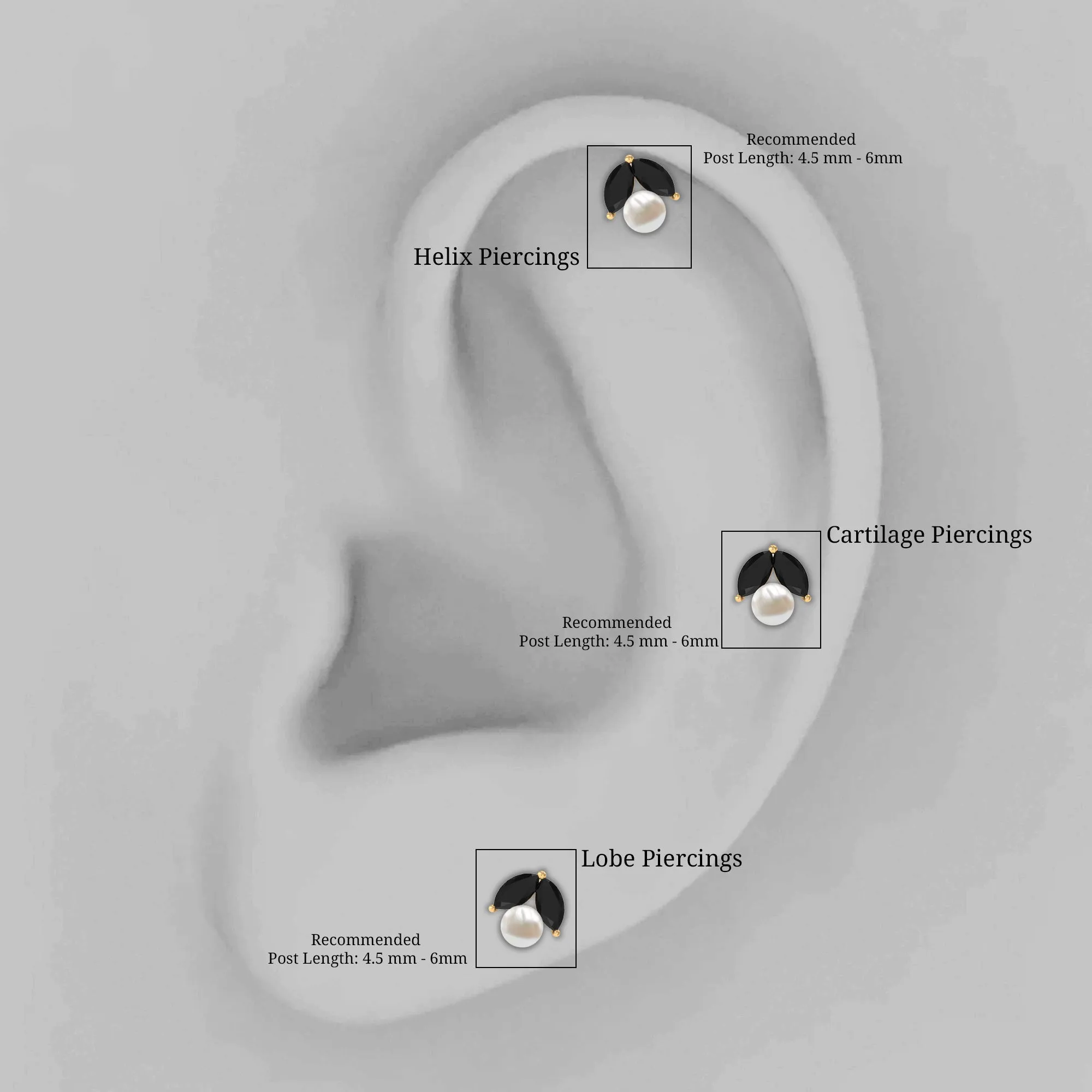 Black Diamond and Freshwater Pearl Cartilage Earring