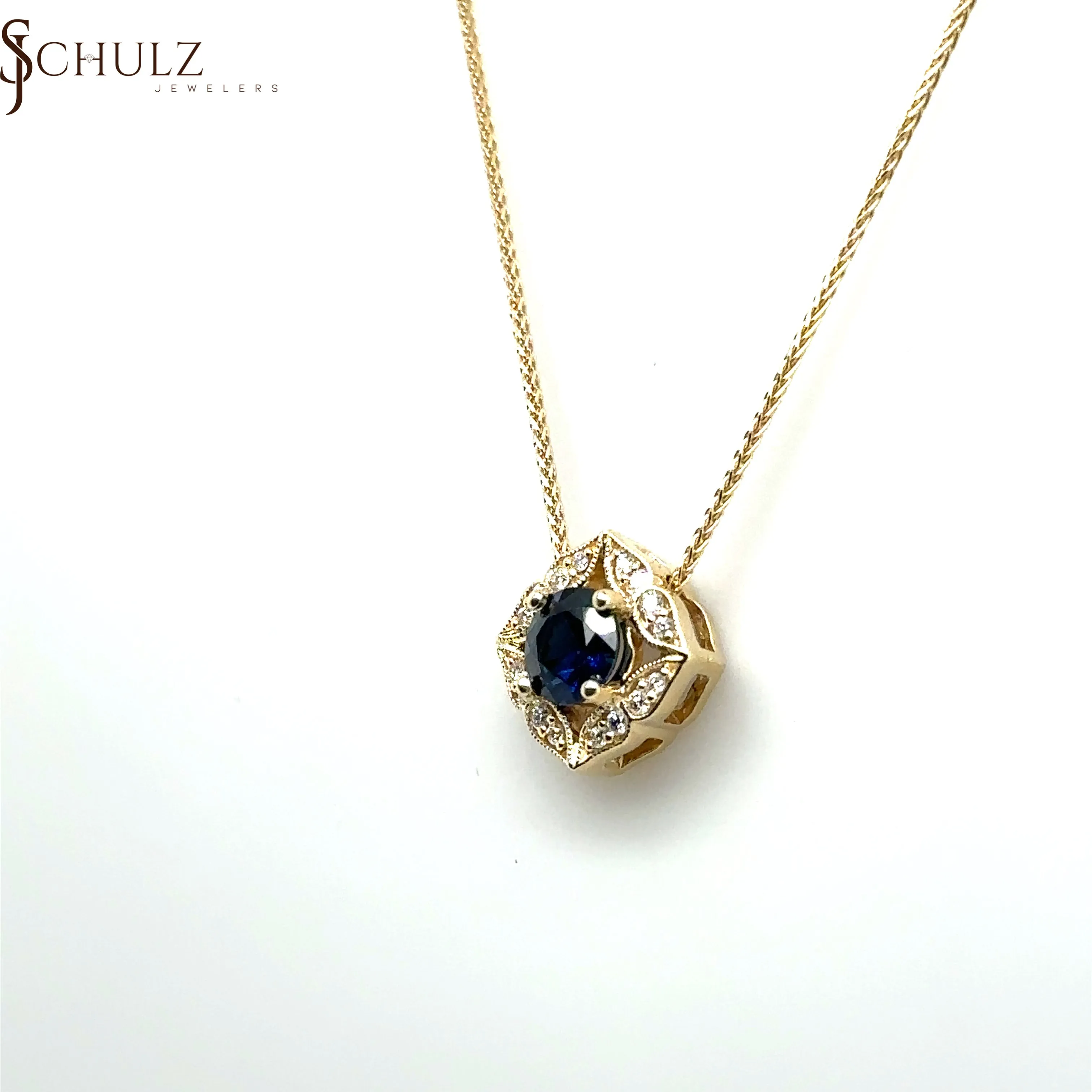 Blue Sapphire & Diamond Antique Pendant