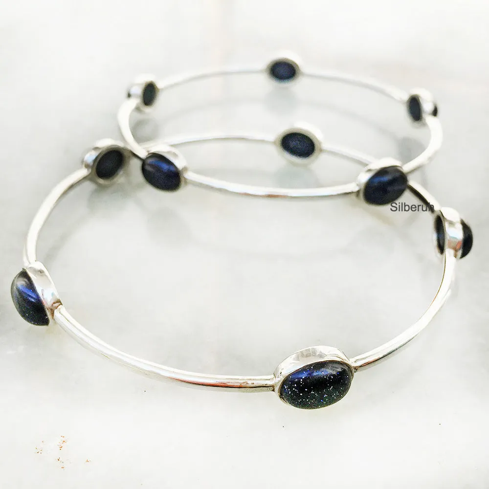 Blue Sunstone Silver Bangle