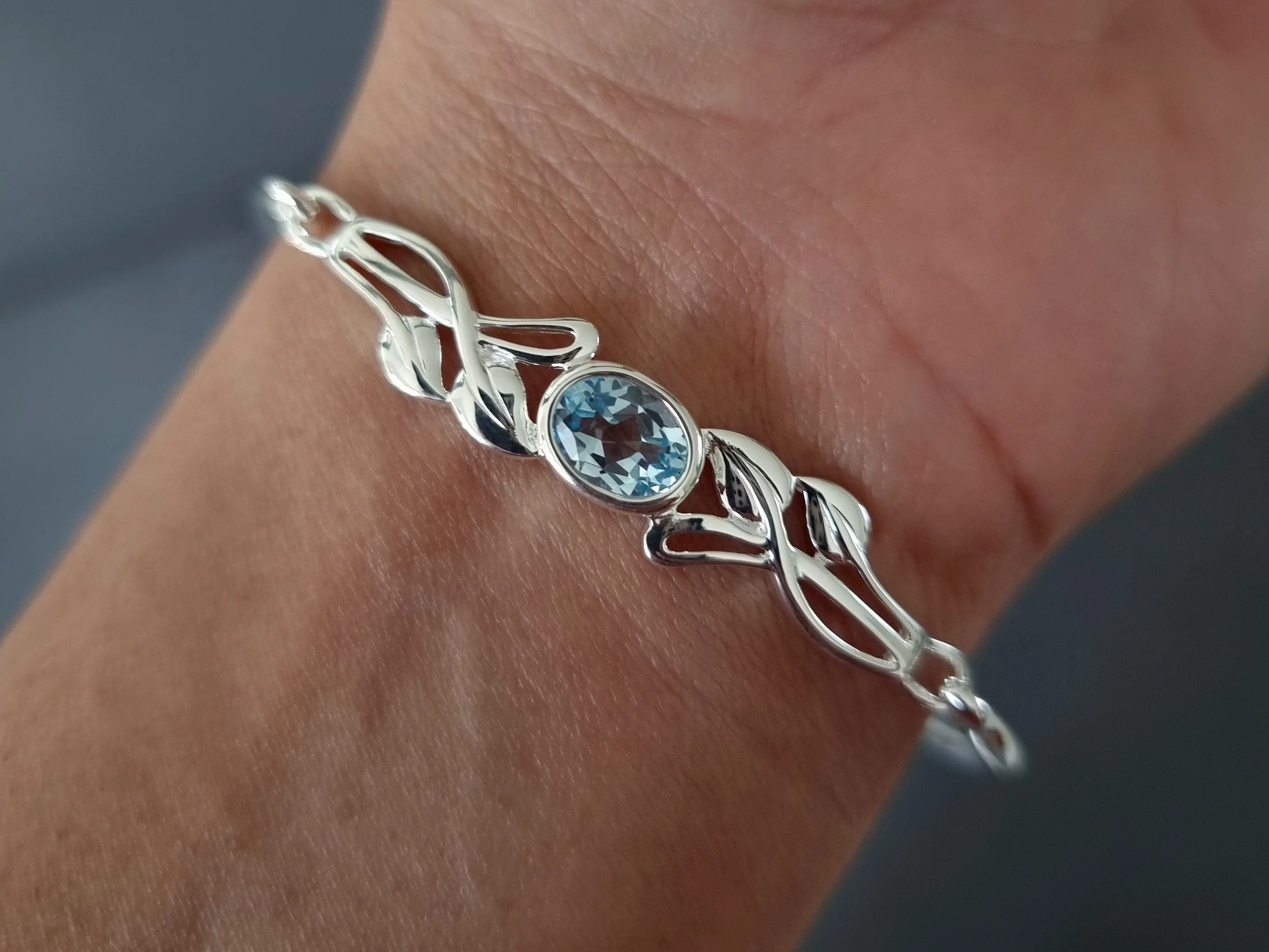 Blue Topaz Celtic 925 Silver Bangle, L8289/B