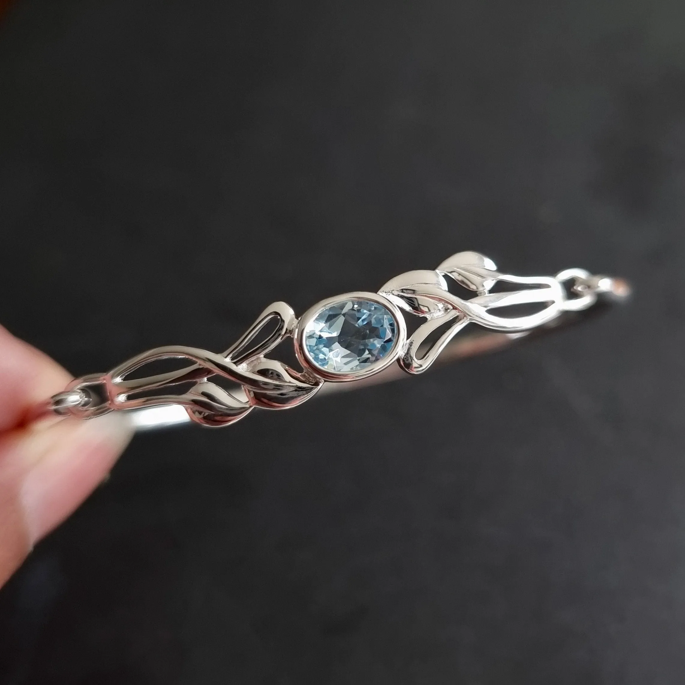 Blue Topaz Celtic 925 Silver Bangle, L8289/B