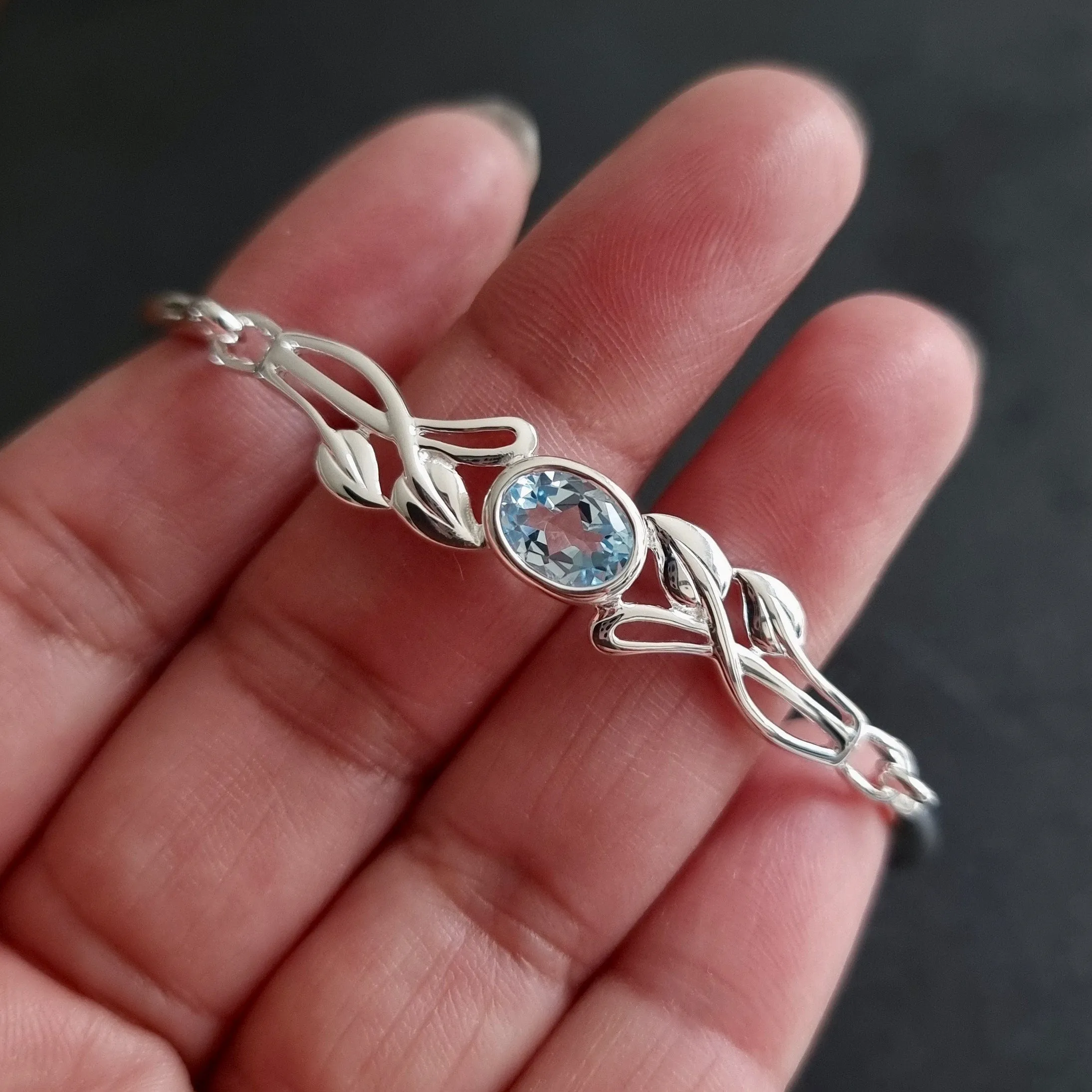 Blue Topaz Celtic 925 Silver Bangle, L8289/B