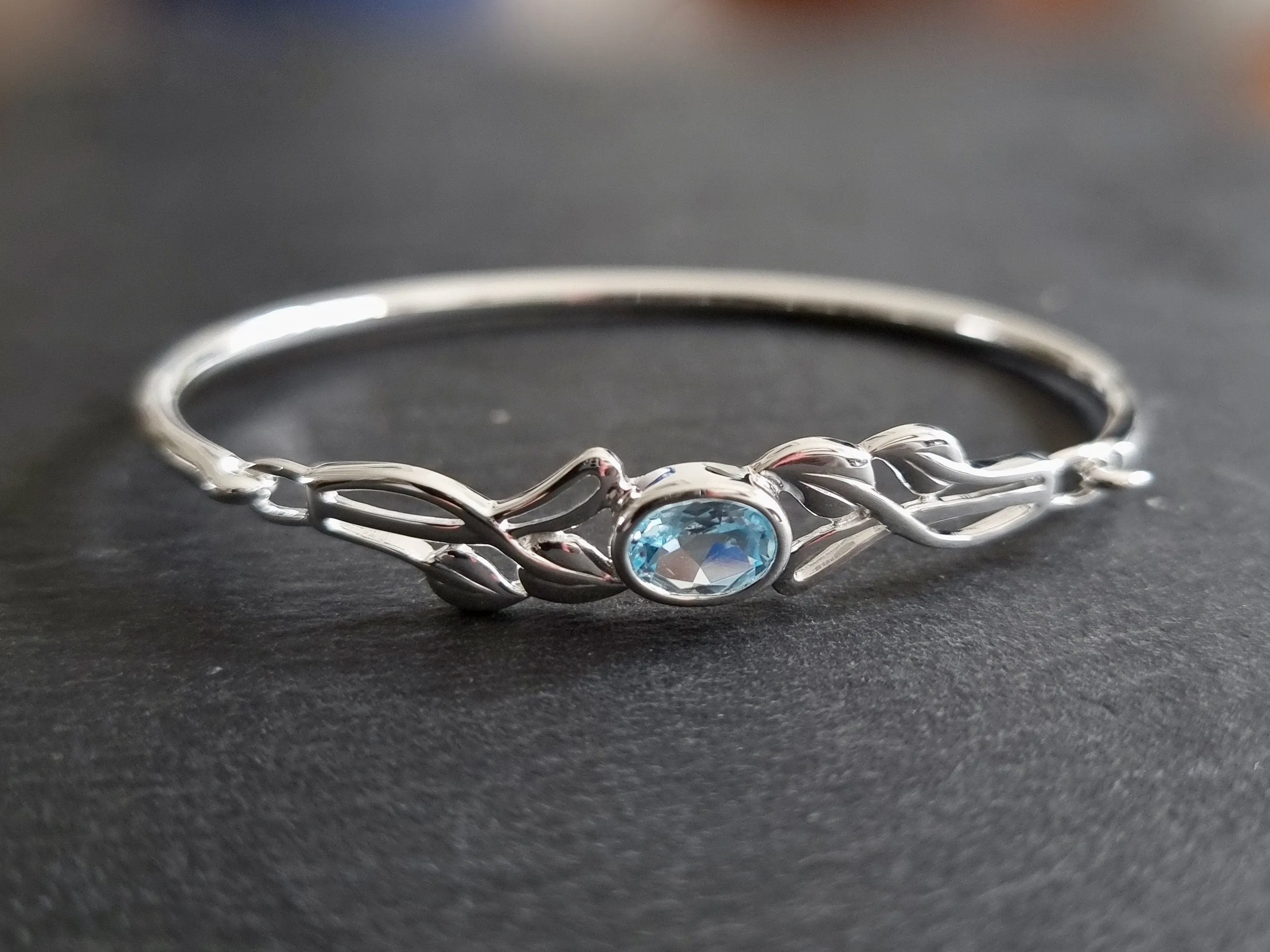 Blue Topaz Celtic 925 Silver Bangle, L8289/B