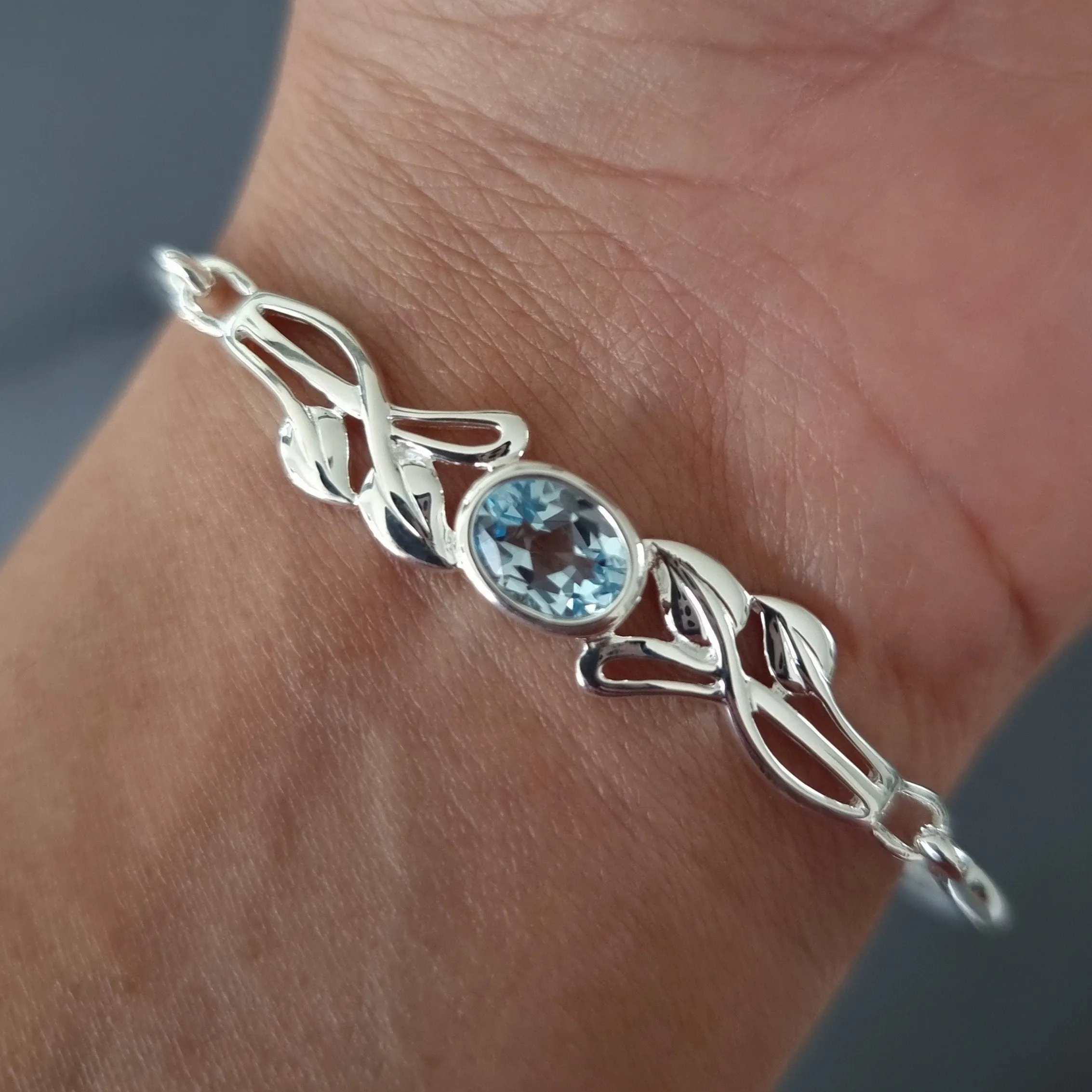 Blue Topaz Celtic 925 Silver Bangle, L8289/B
