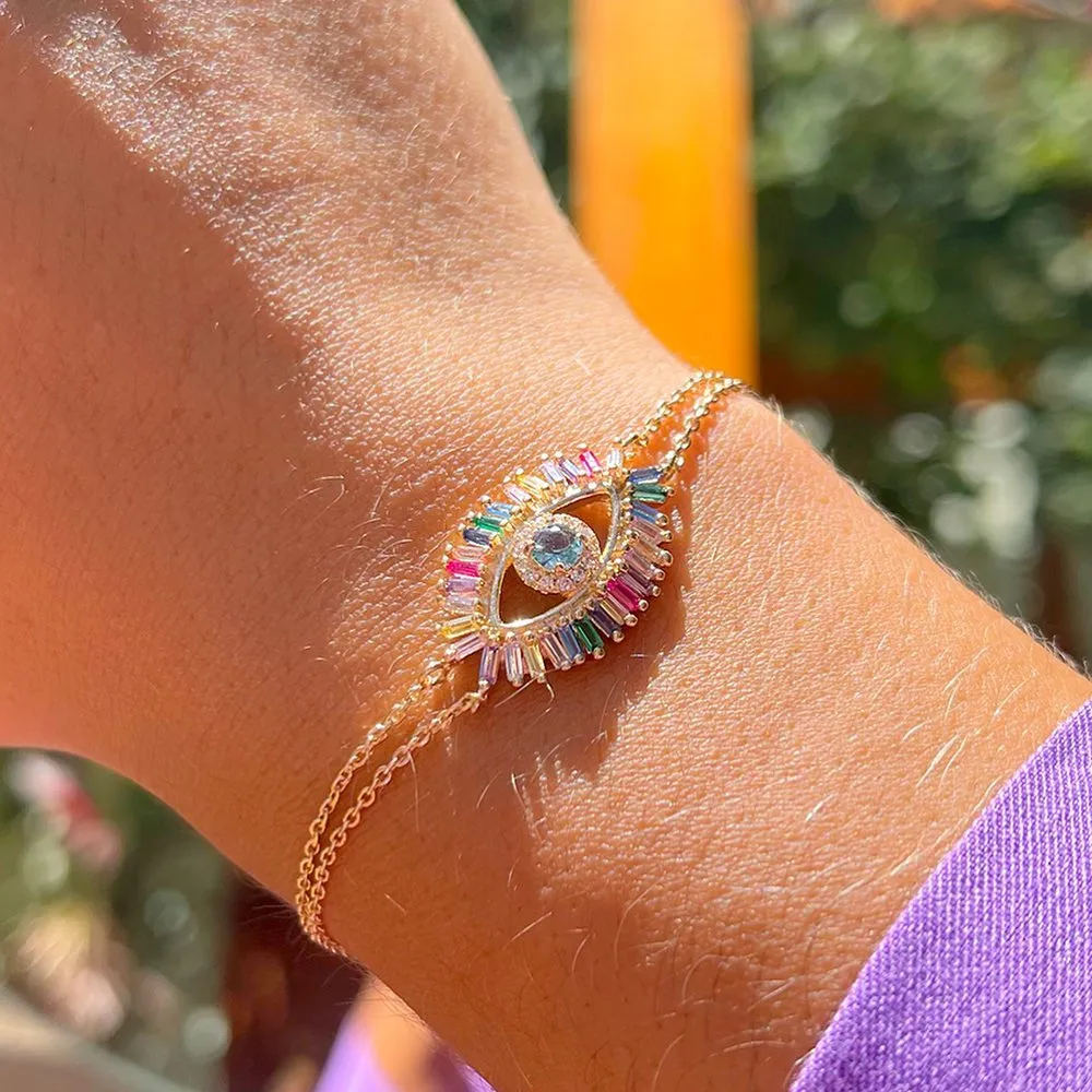 Blue Topaz Evil Eye Bracelet 18k Gold Plated