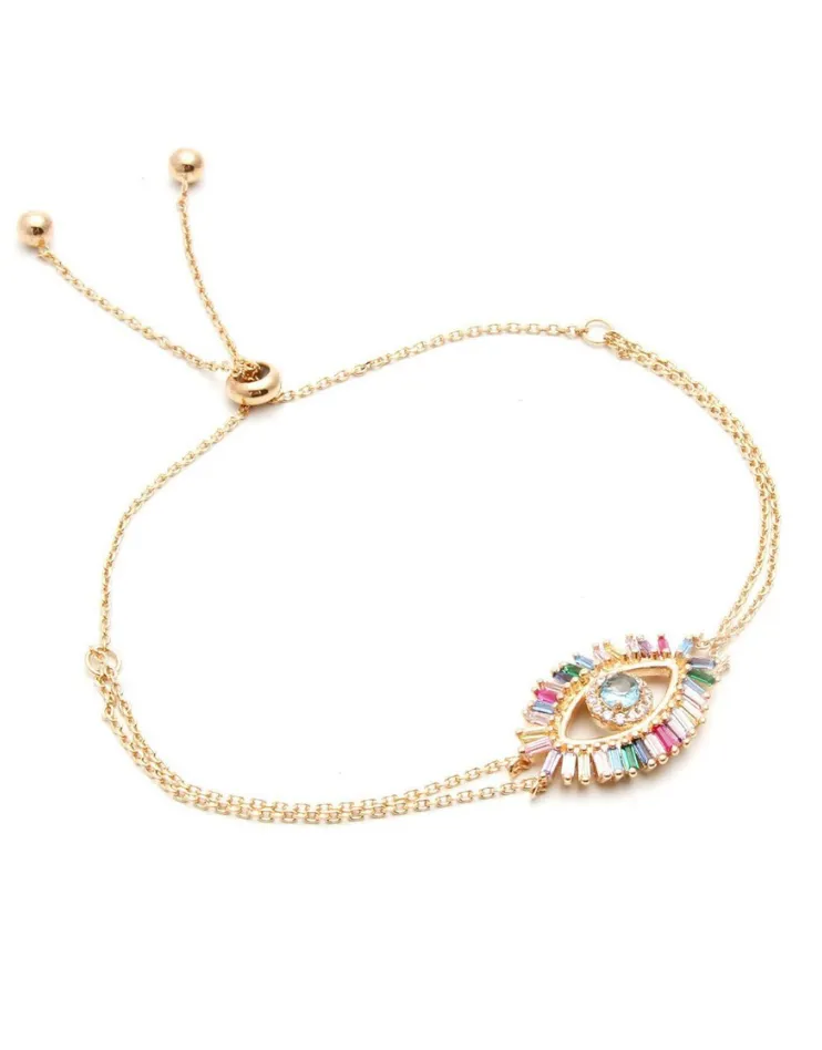 Blue Topaz Evil Eye Bracelet 18k Gold Plated