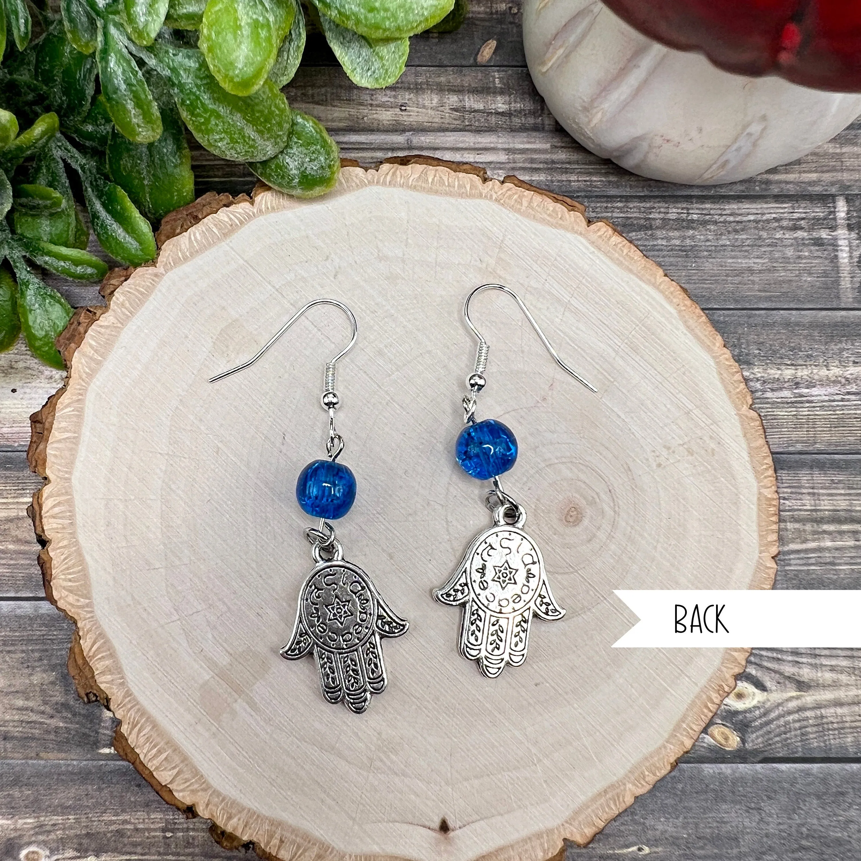 Blue Translucent Hamsa Earrings - Clearance