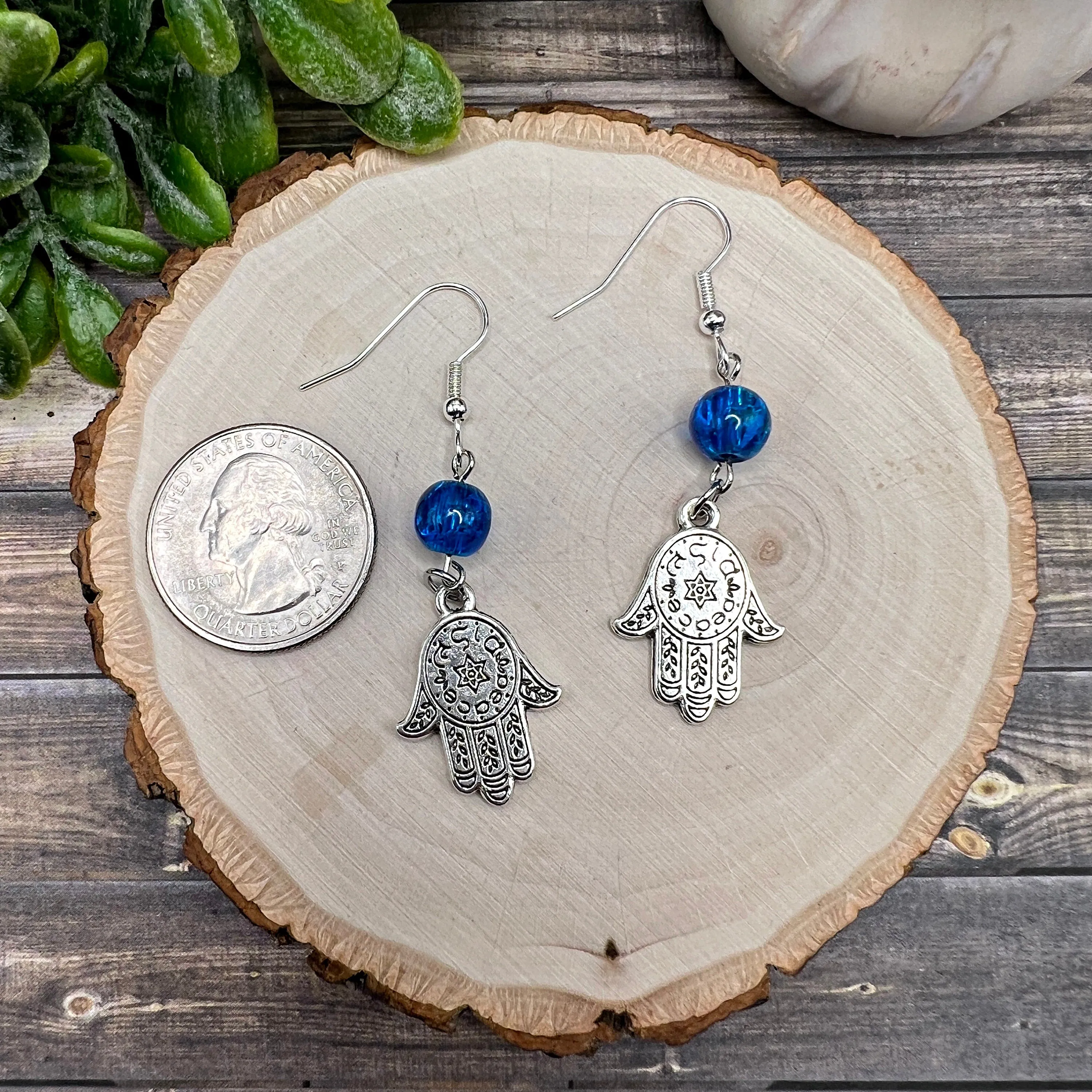 Blue Translucent Hamsa Earrings - Clearance