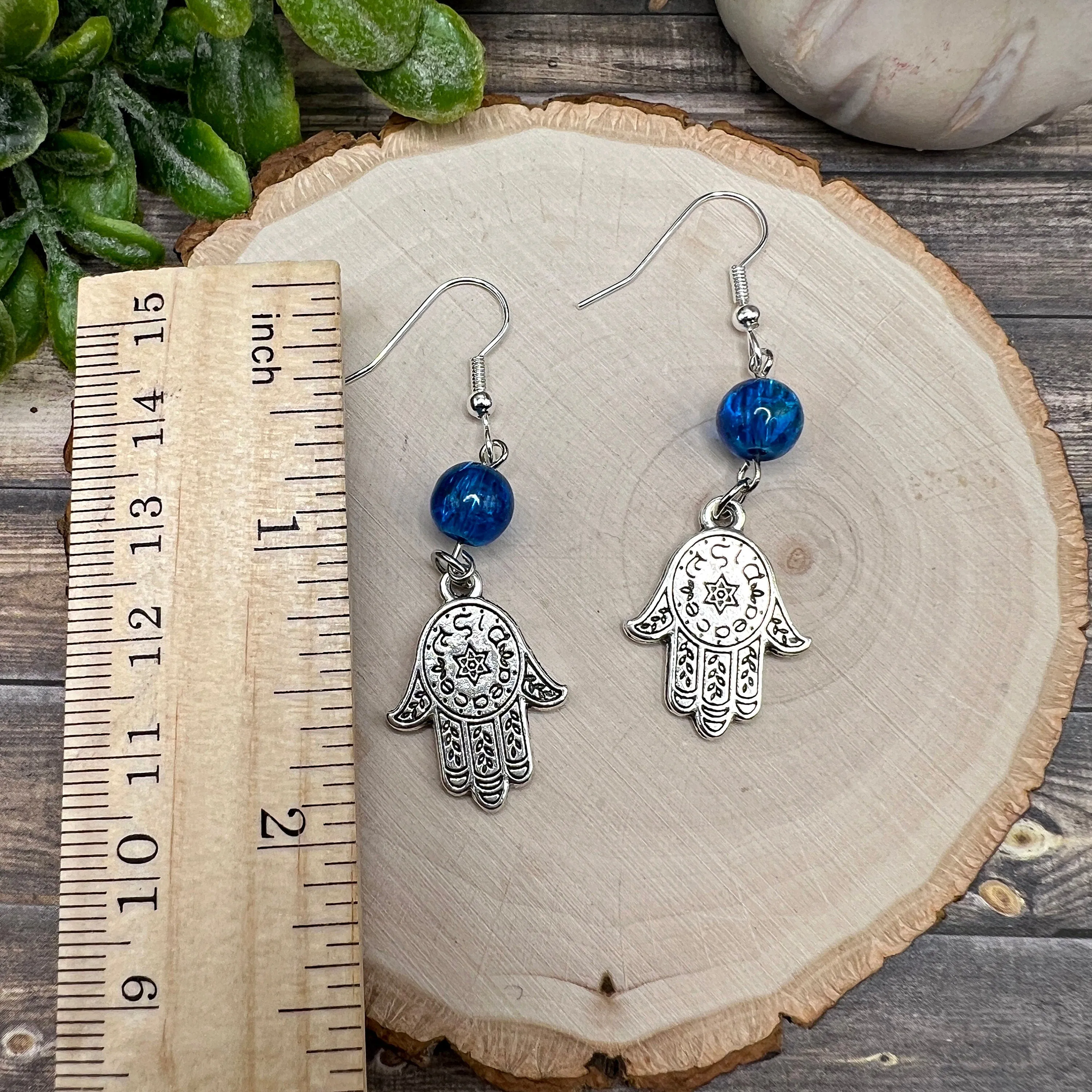 Blue Translucent Hamsa Earrings - Clearance