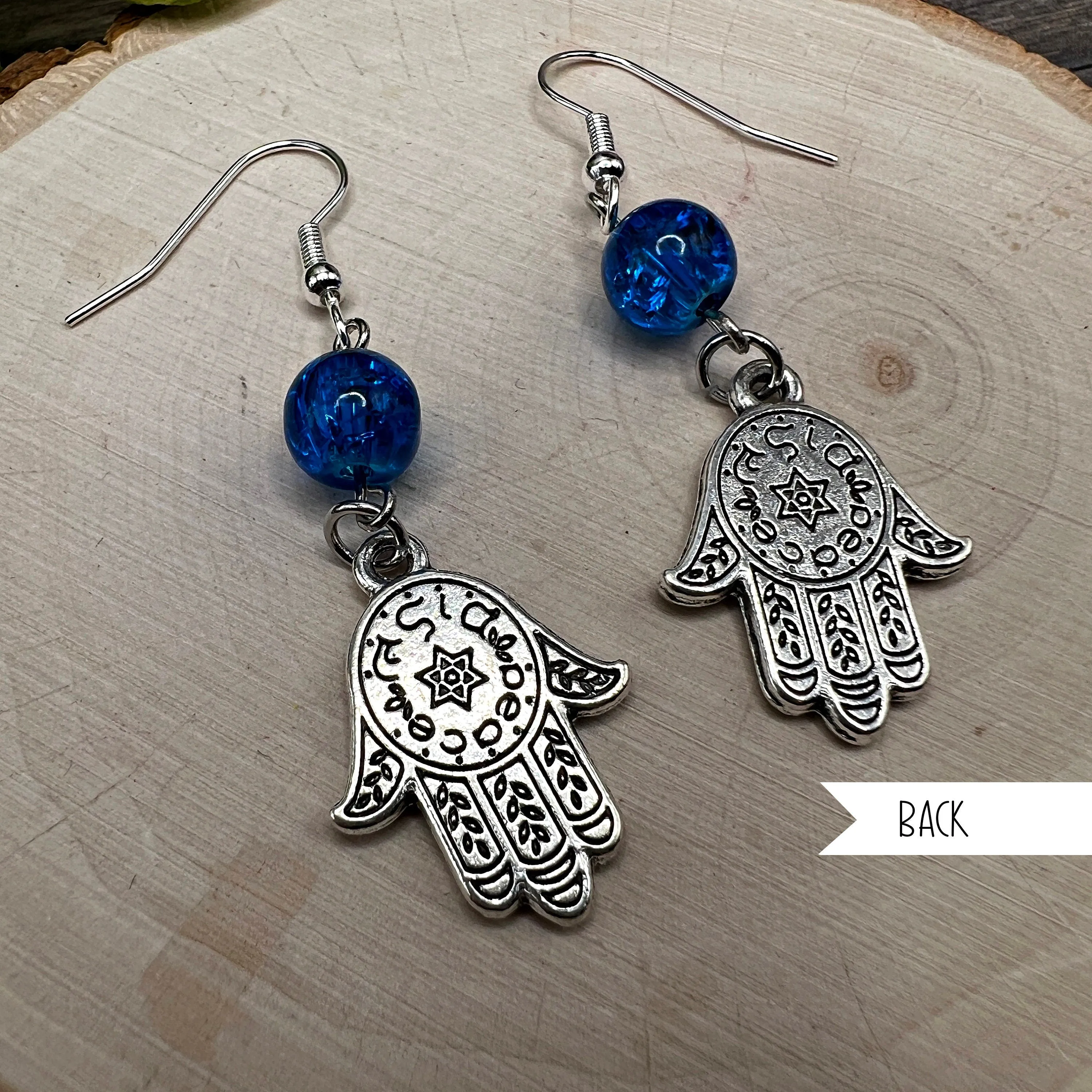 Blue Translucent Hamsa Earrings - Clearance
