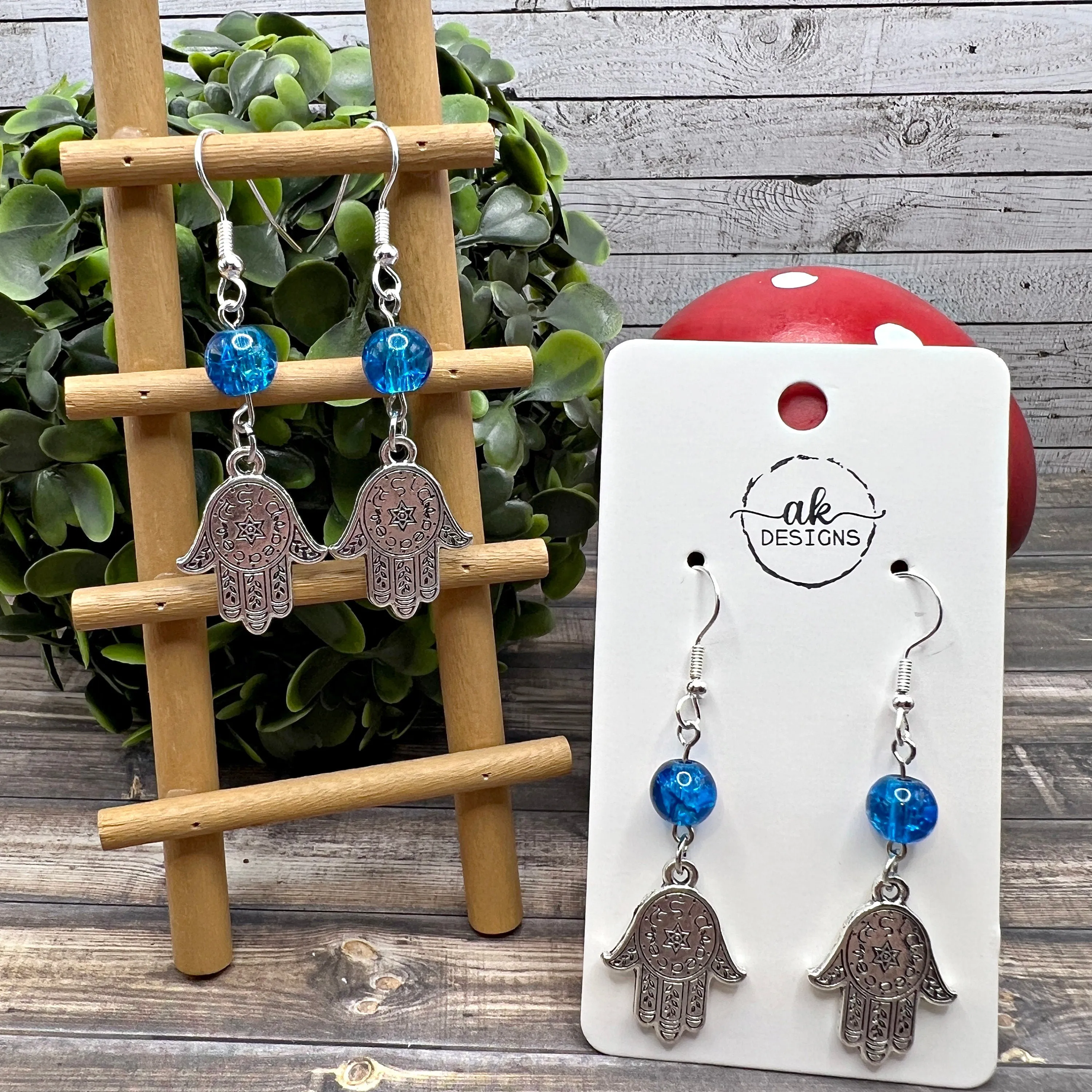 Blue Translucent Hamsa Earrings - Clearance