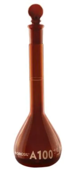 Borosil® Flasks, Volumetric, Class A, Amber, Polypropylene (PP) Stopper, 10mL, 7/16, Batch Cert, CS/5