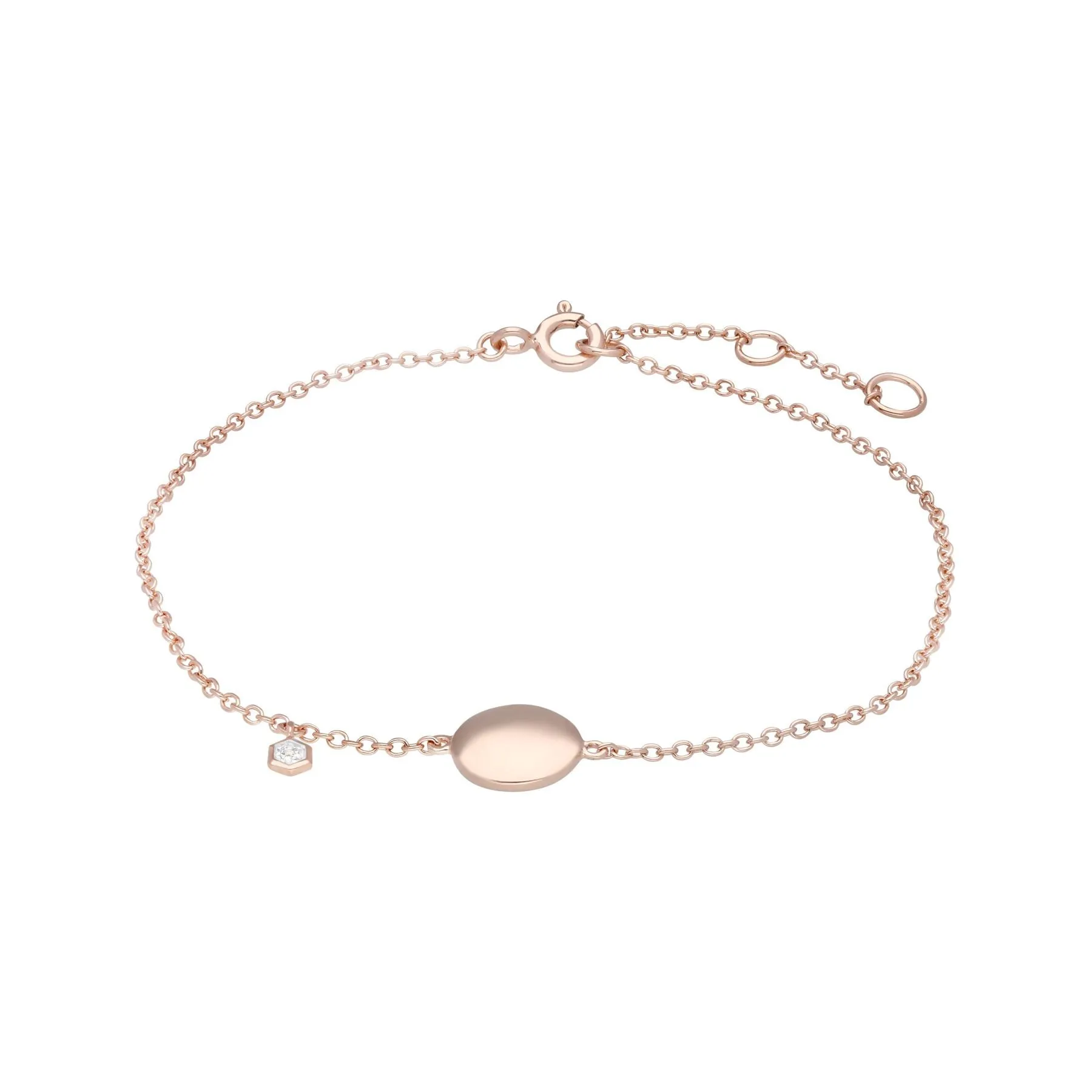 Bracelet à Graver Argent 925 Plaqué Or Rose Topaze Blanche