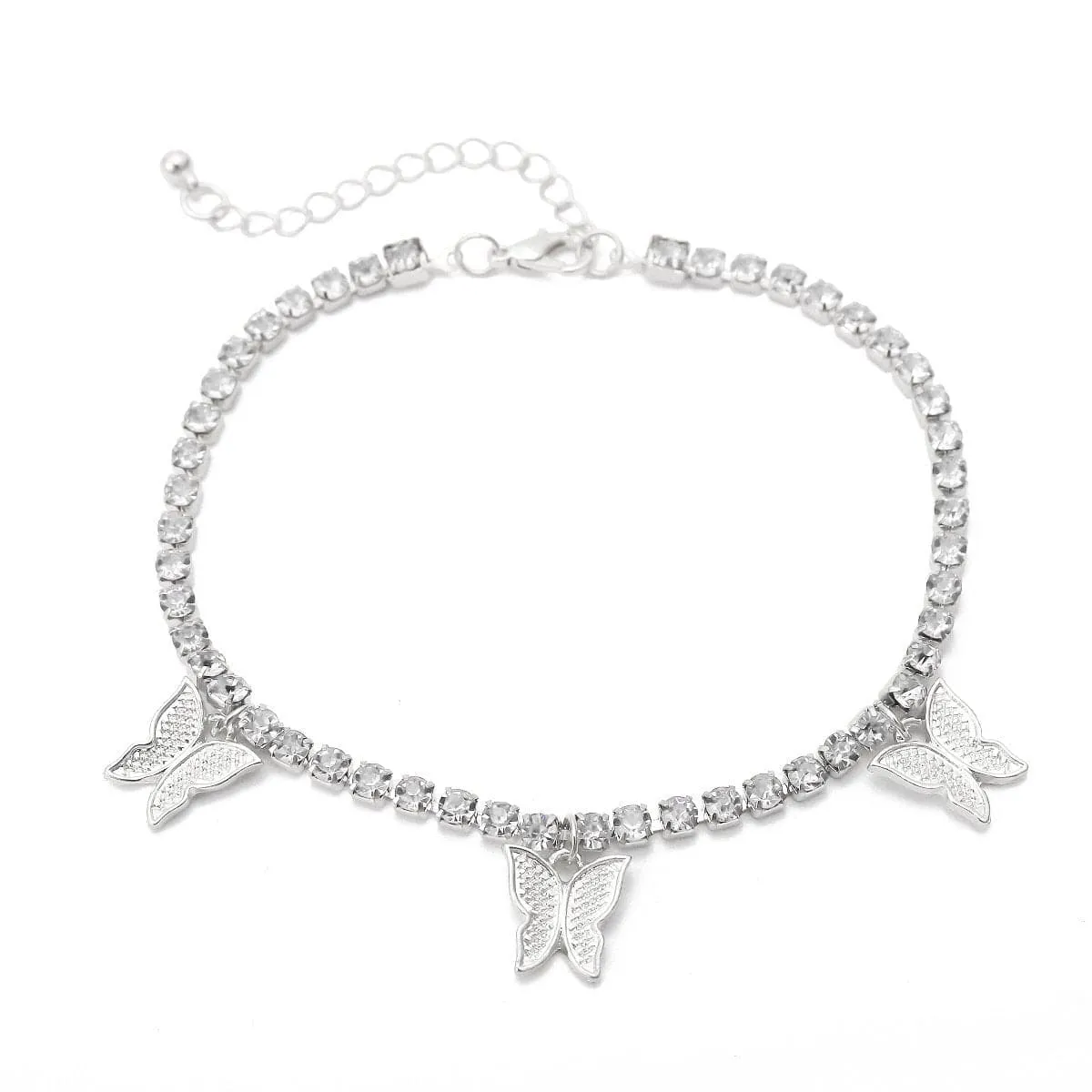 Butterfly pendant rhinestone anklet