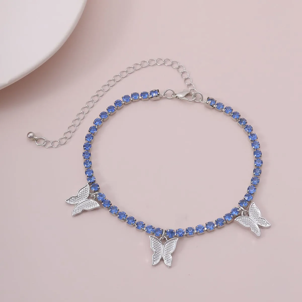 Butterfly pendant rhinestone anklet