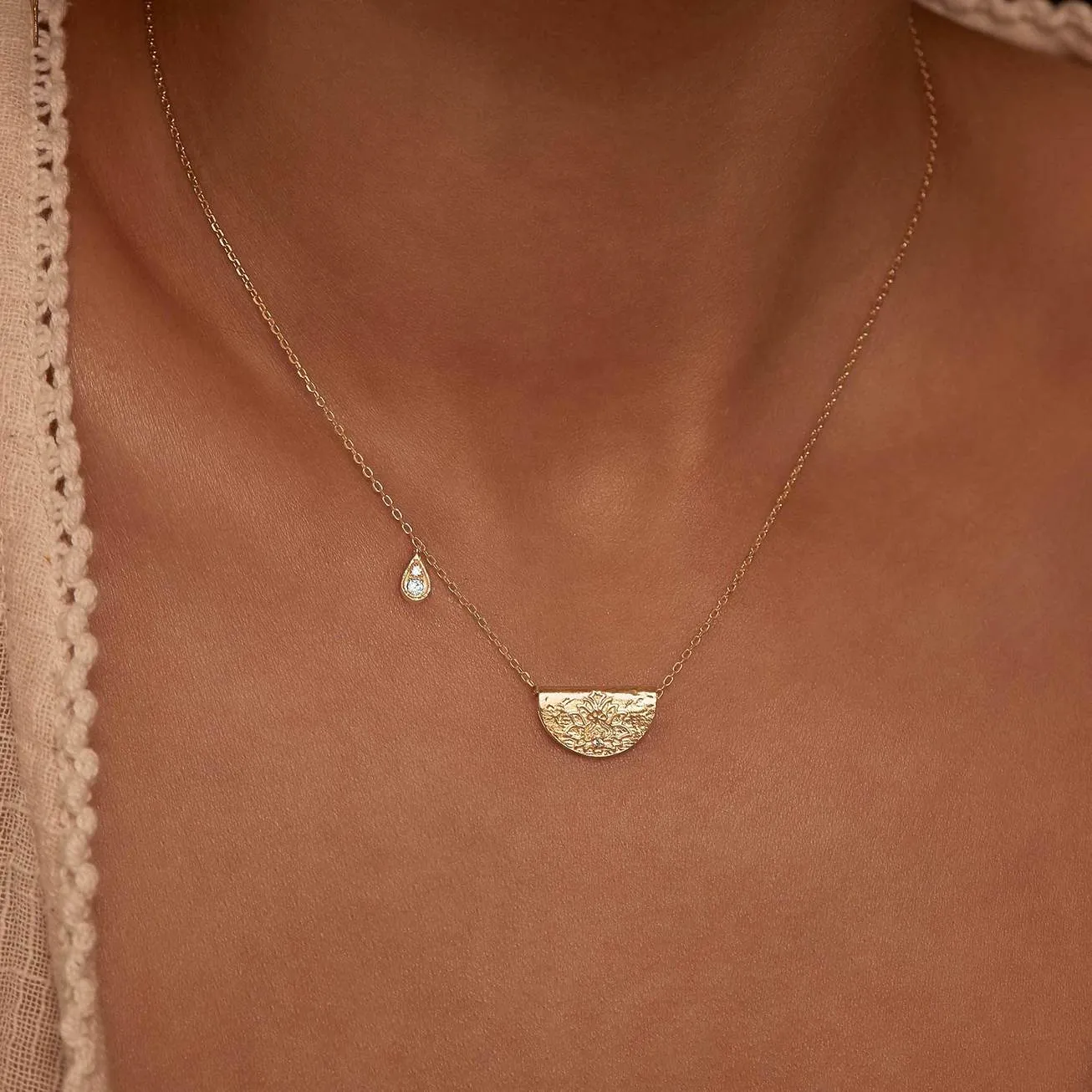 By Charlotte Lotus Birthstone Necklace (April), Gold