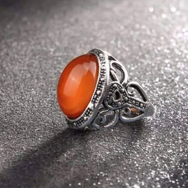 Carnelian Cabochon Silver Cocktail Ring
