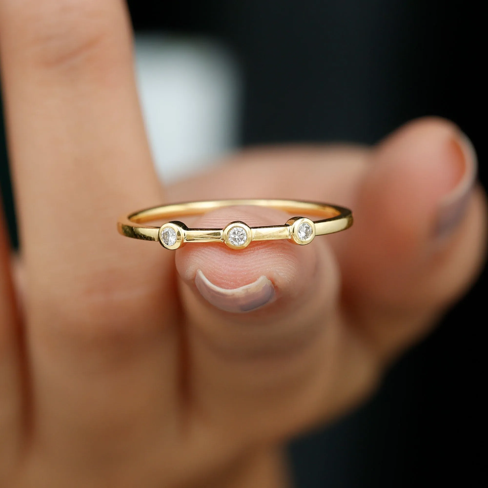 Certified Moissanite Three Stone Stackable Ring in Bezel Setting
