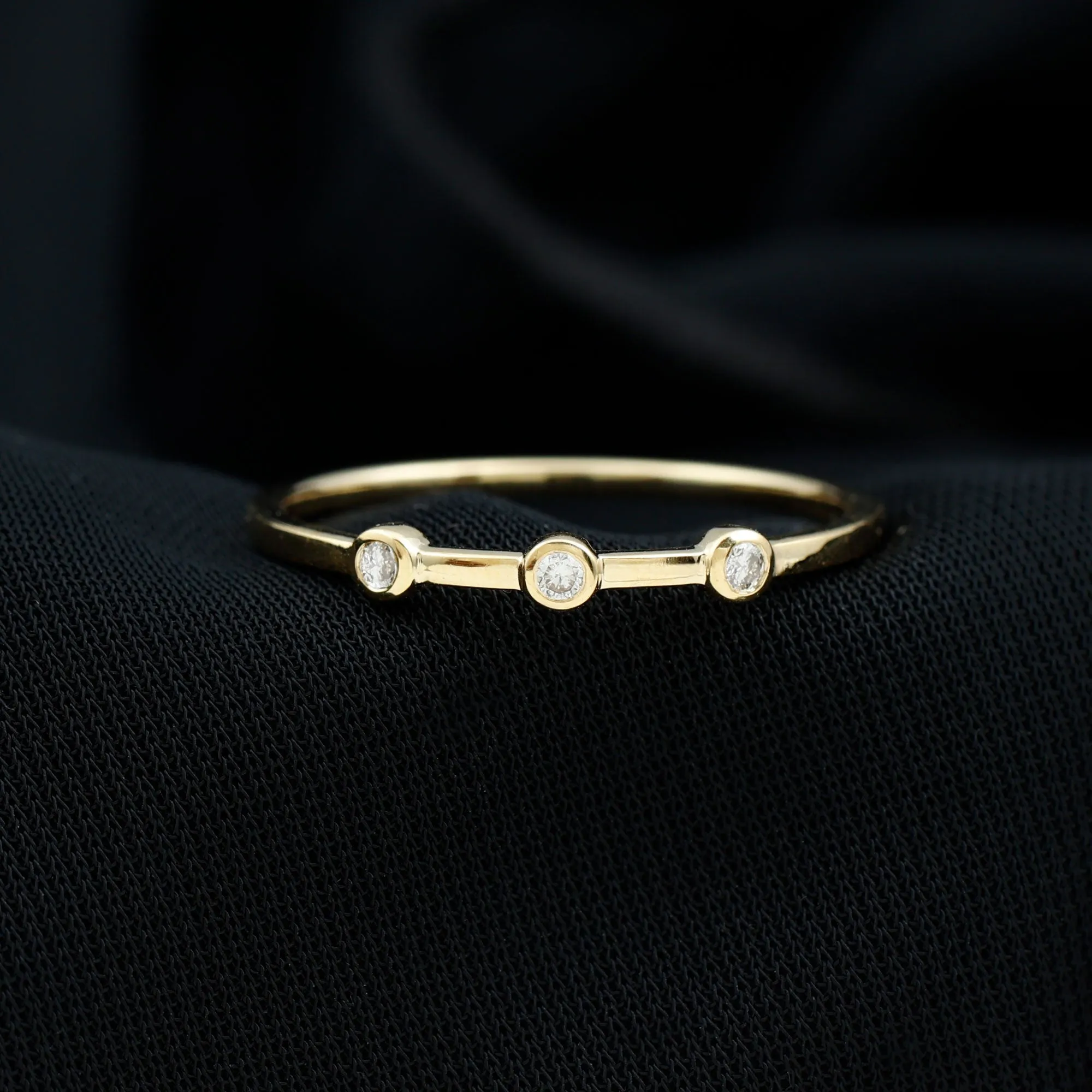 Certified Moissanite Three Stone Stackable Ring in Bezel Setting