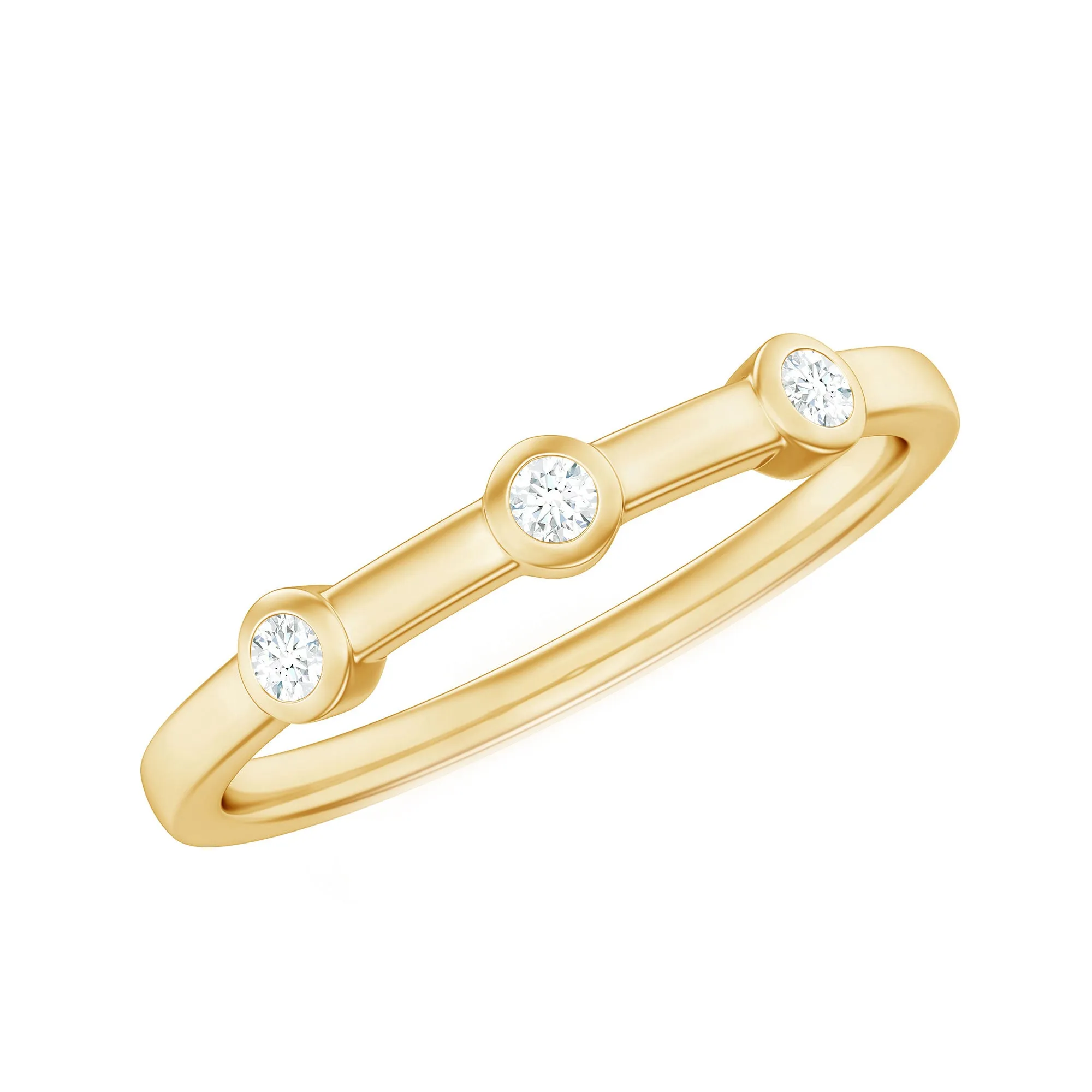Certified Moissanite Three Stone Stackable Ring in Bezel Setting