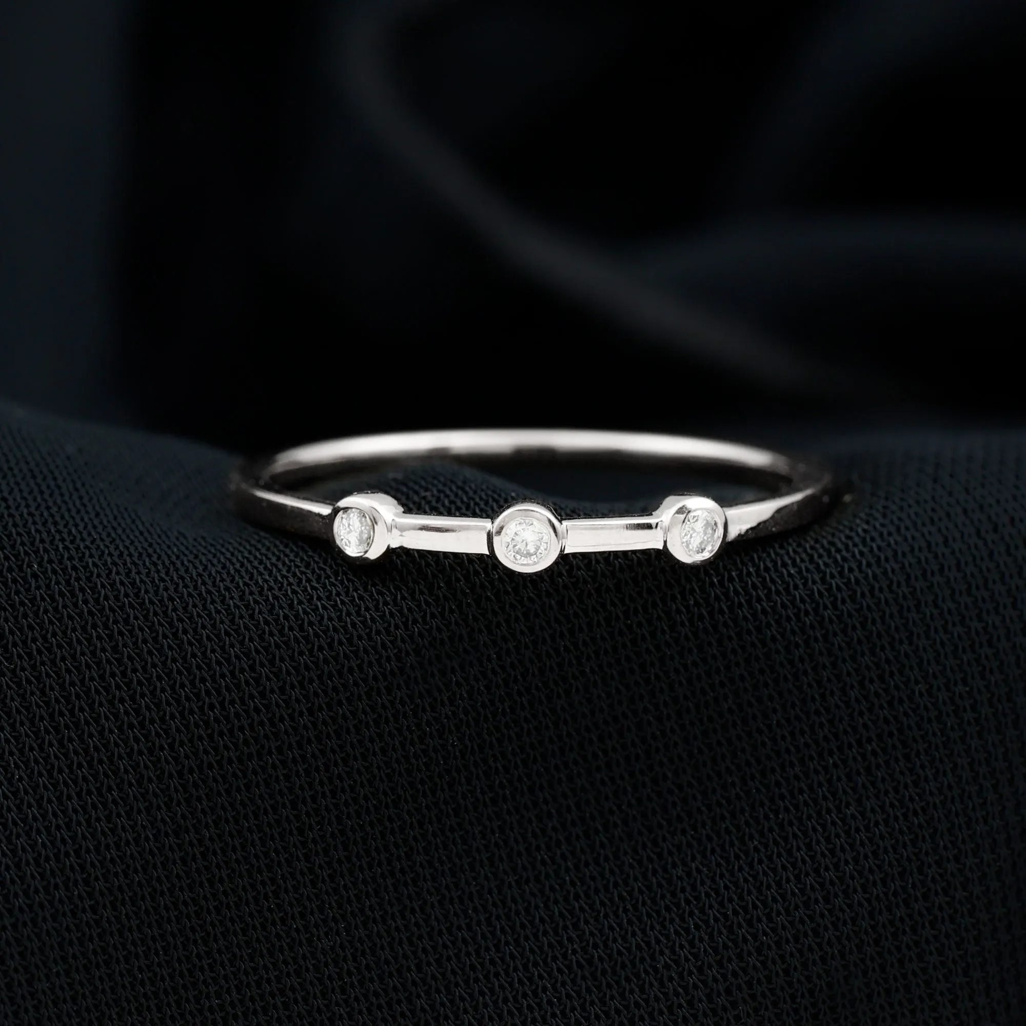 Certified Moissanite Three Stone Stackable Ring in Bezel Setting
