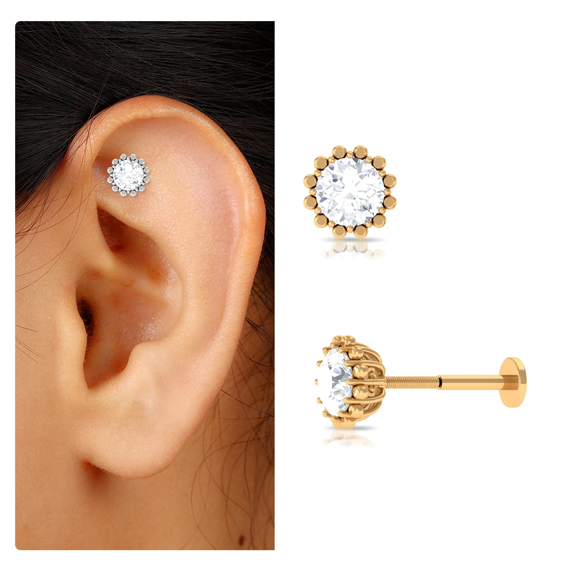 Certified Round Moissanite Simple Cartilage Earring