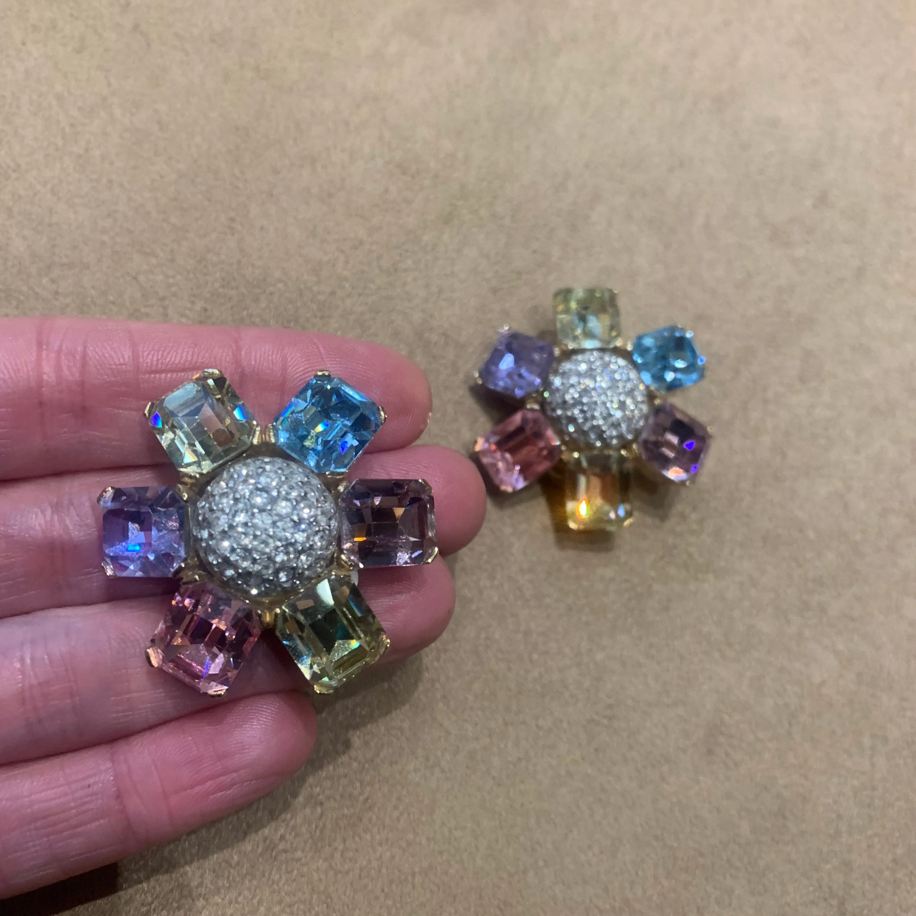 Ciner large pastel crystal  clip on earrings