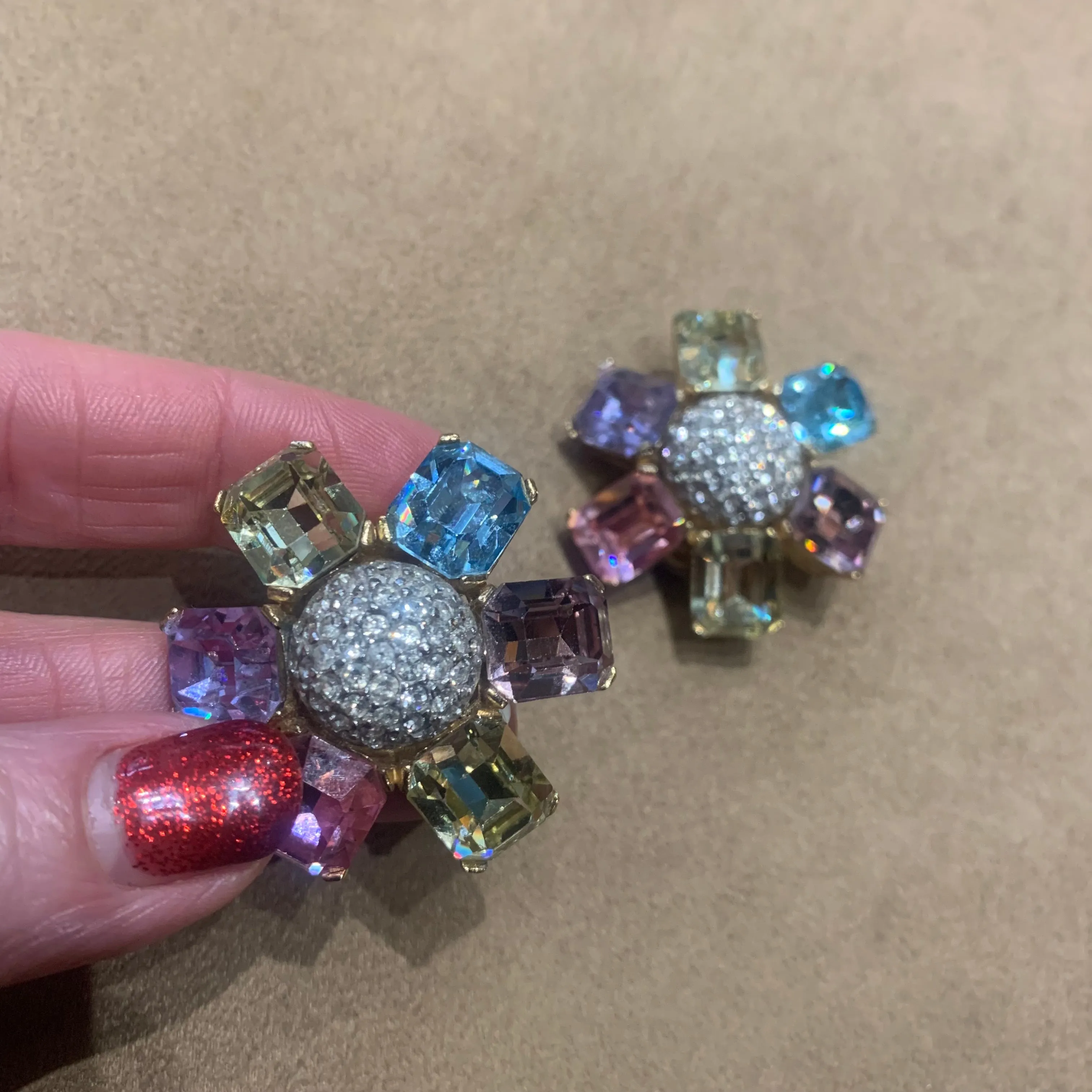 Ciner large pastel crystal  clip on earrings