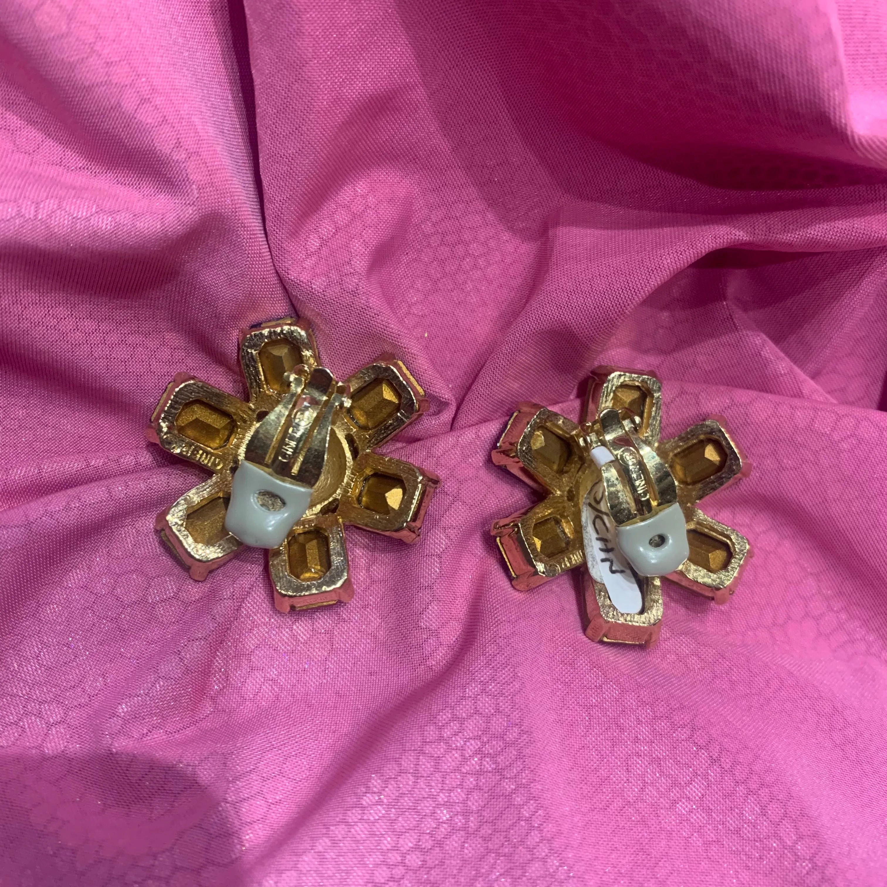 Ciner large pastel crystal  clip on earrings
