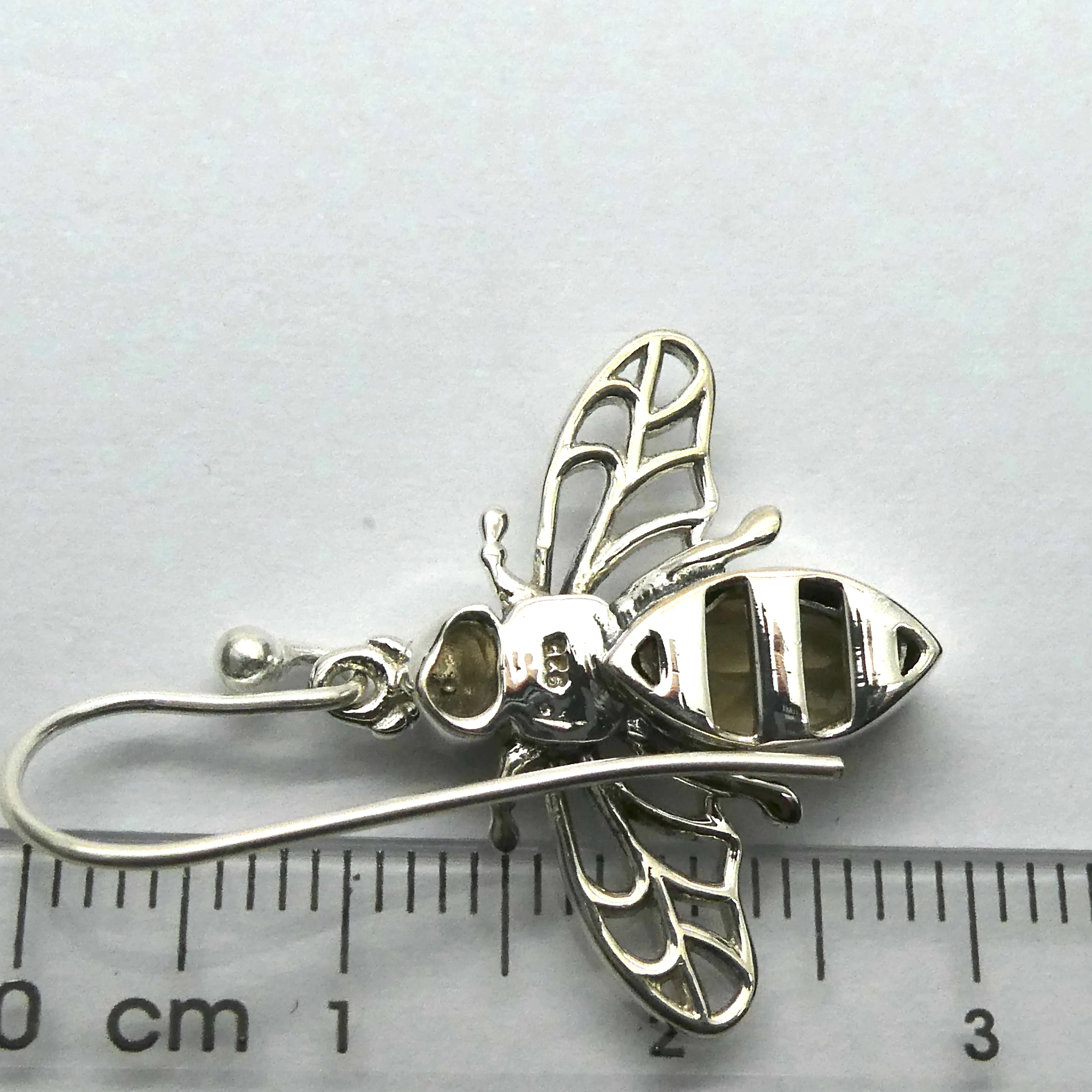 Citrine Bee Earrings, 925 Sterling Silver