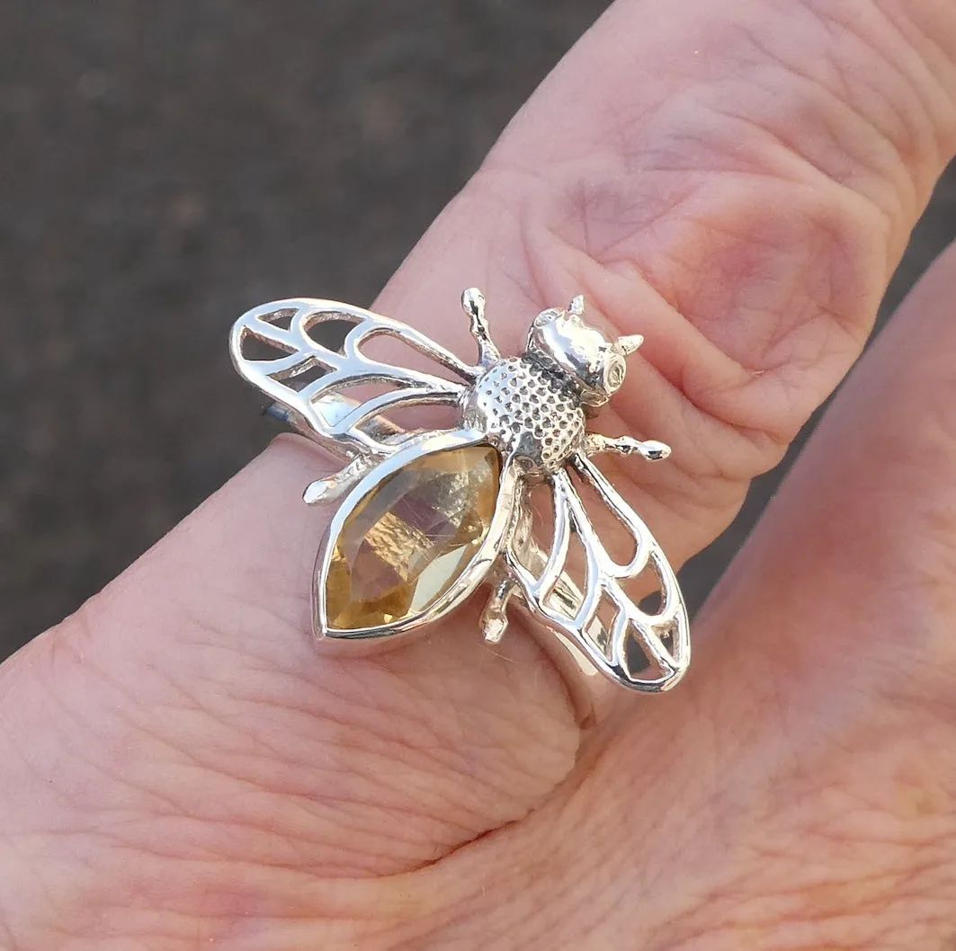 Citrine Bee Earrings, 925 Sterling Silver