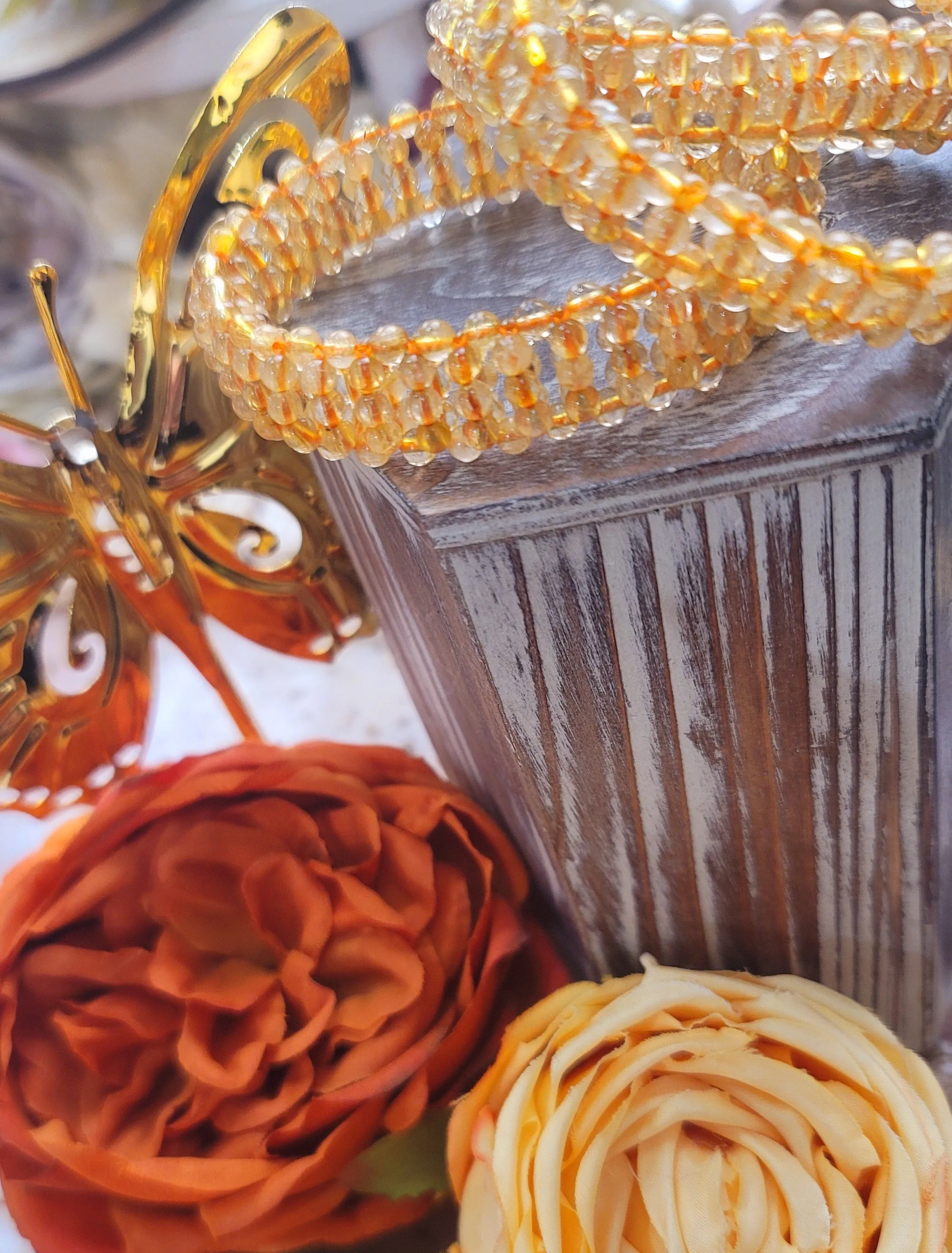 Citrine Braided Stretchy Bangle Bracelet for Confidence, Joy, Leadership and Strength