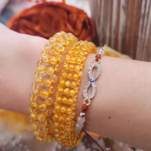 Citrine Braided Stretchy Bangle Bracelet for Confidence, Joy, Leadership and Strength