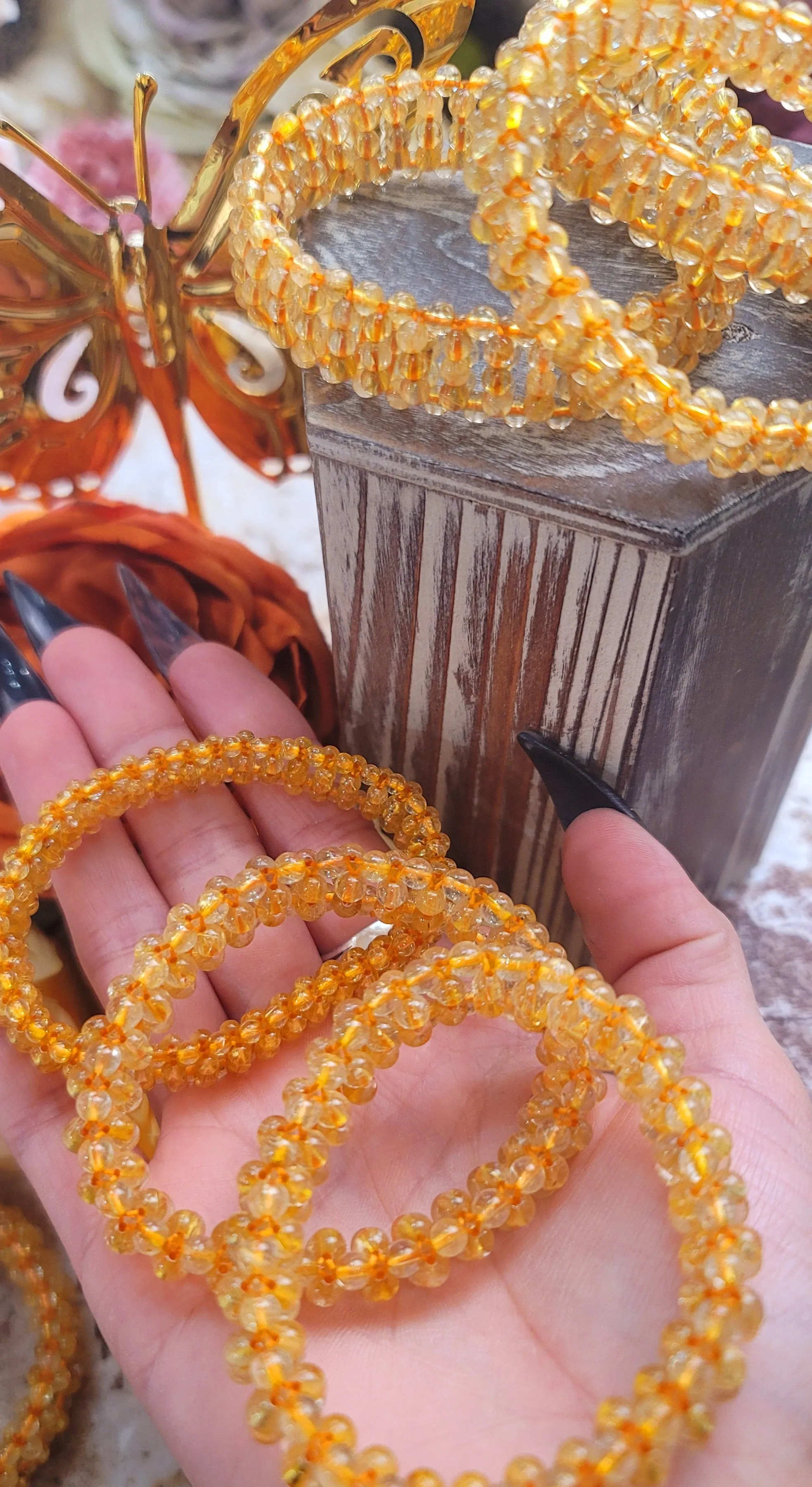 Citrine Braided Stretchy Bangle Bracelet for Confidence, Joy, Leadership and Strength