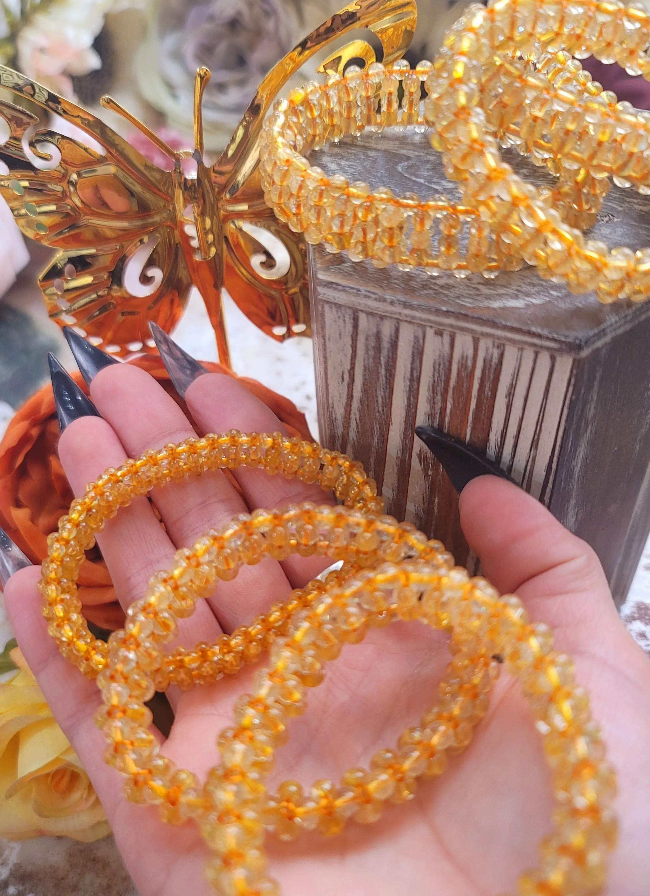 Citrine Braided Stretchy Bangle Bracelet for Confidence, Joy, Leadership and Strength