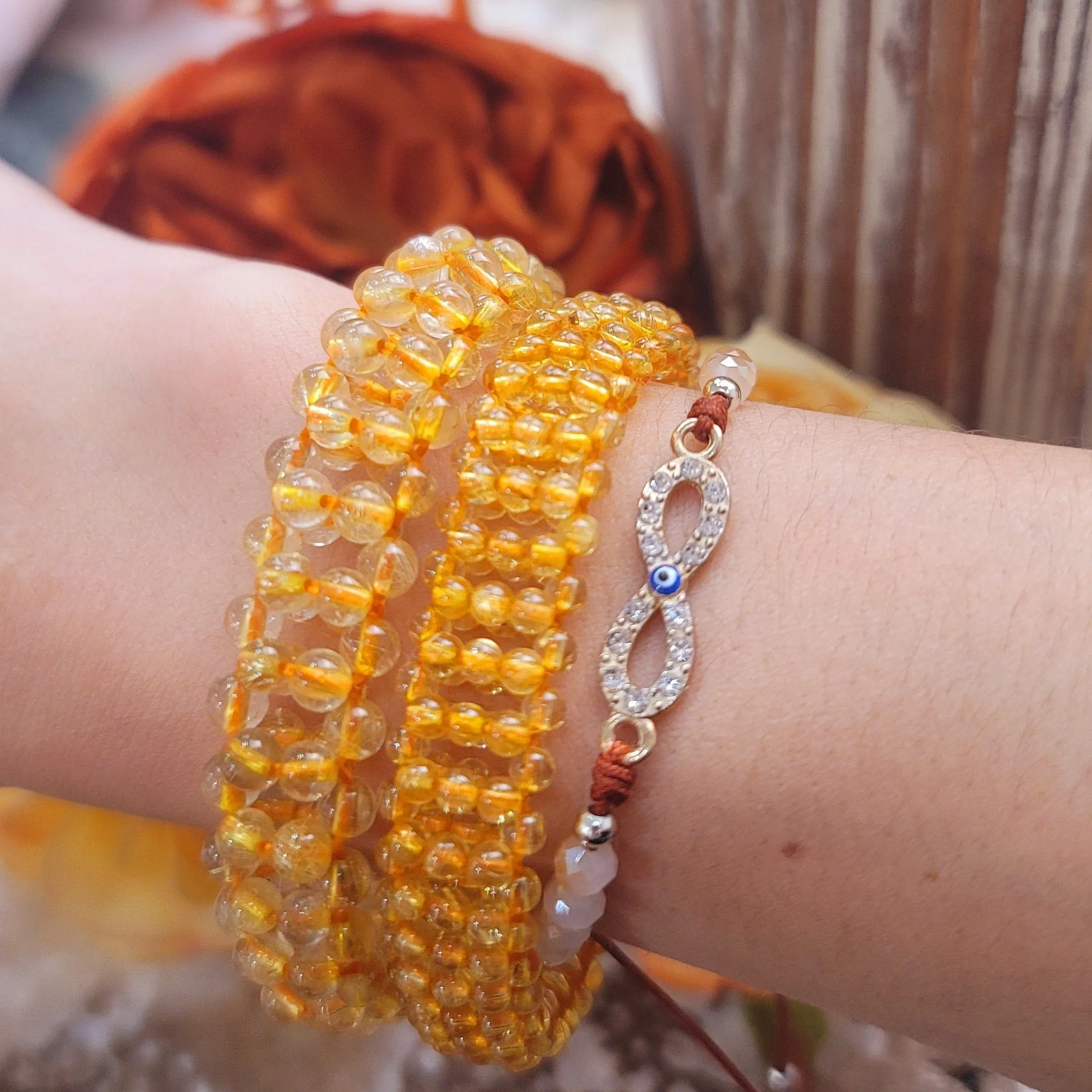 Citrine Braided Stretchy Bangle Bracelet for Confidence, Joy, Leadership and Strength