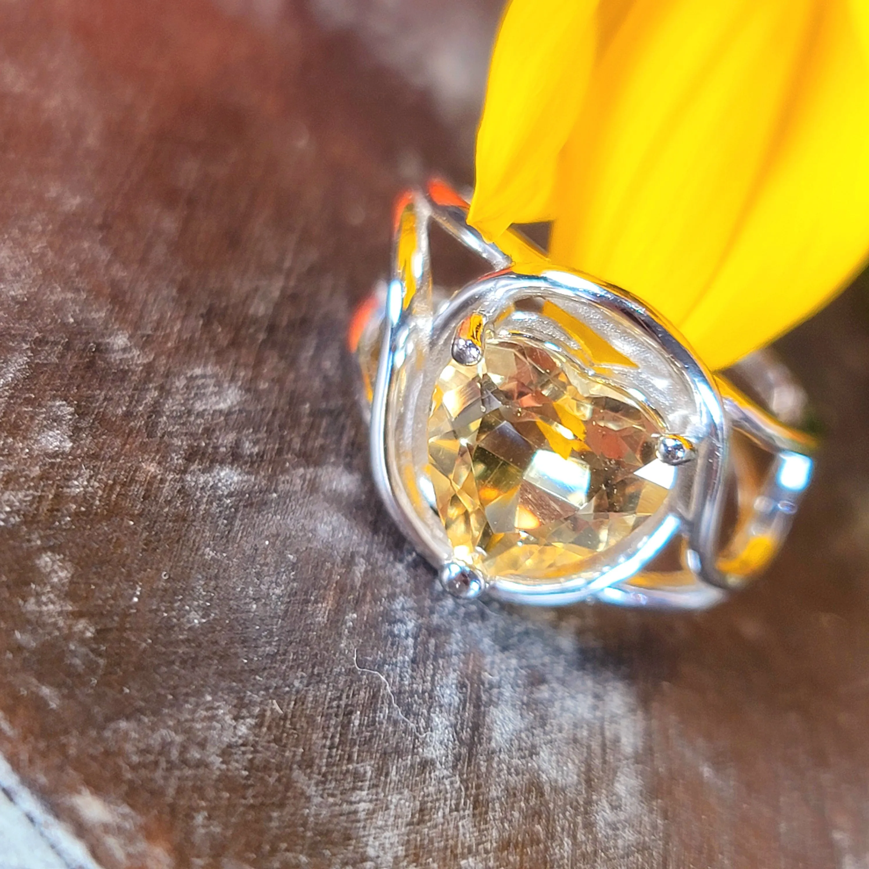 Citrine Heart Adjustable Finger Cuff Ring .925 Silver for Abundance, Good Luck and Positivity