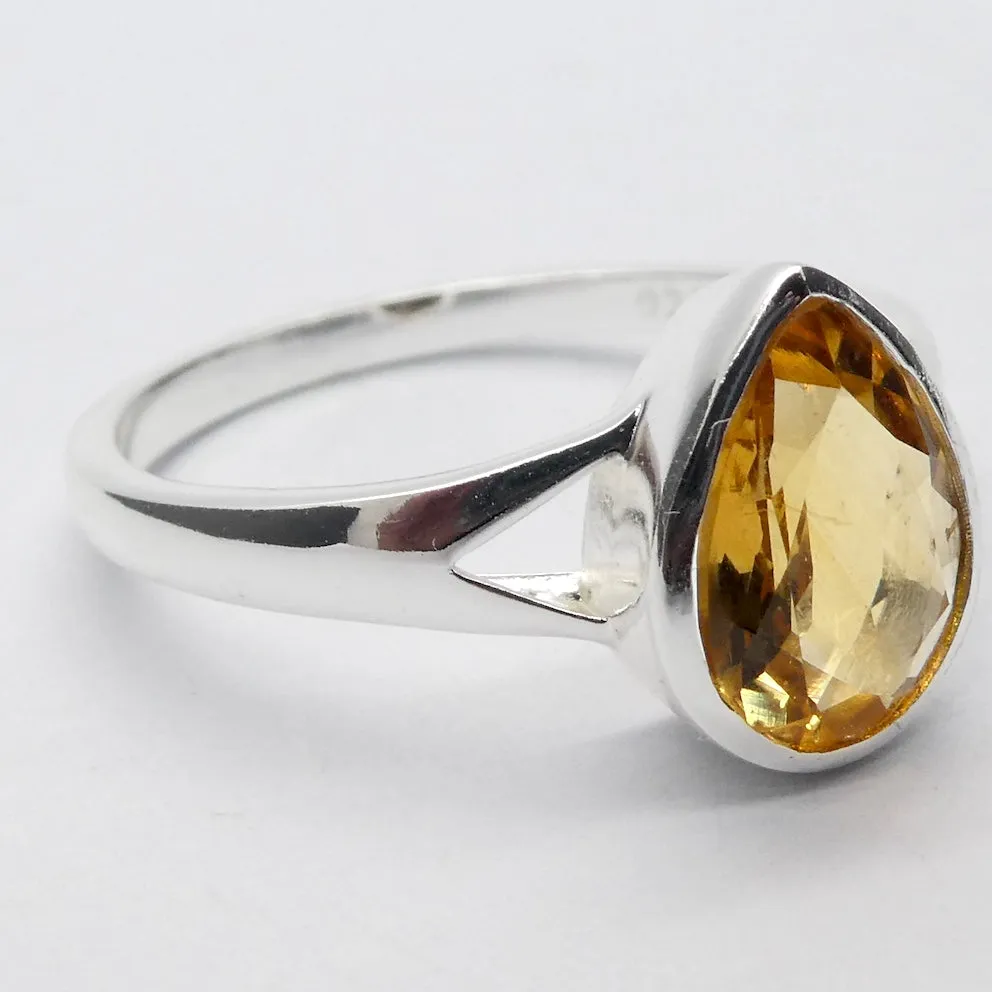 Citrine Ring, Faceted Teardrop, 925 Sterling Silver