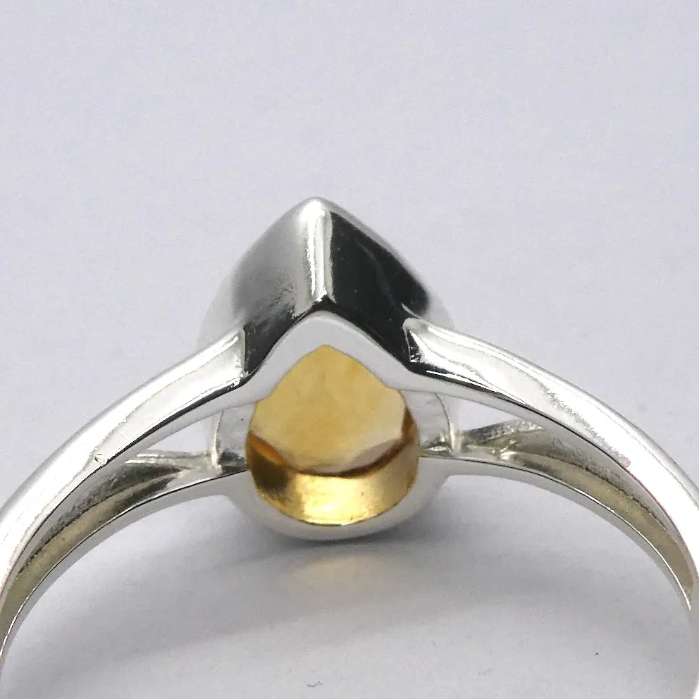 Citrine Ring, Faceted Teardrop, 925 Sterling Silver