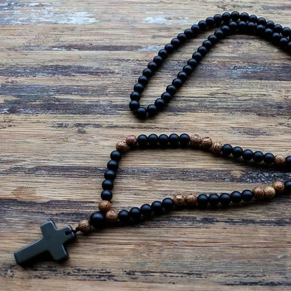 Classy Men Rosary Cross Pendant Necklace
