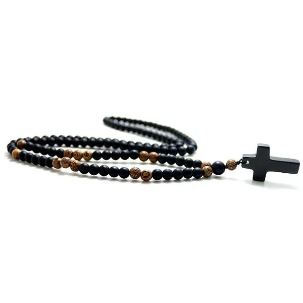 Classy Men Rosary Cross Pendant Necklace