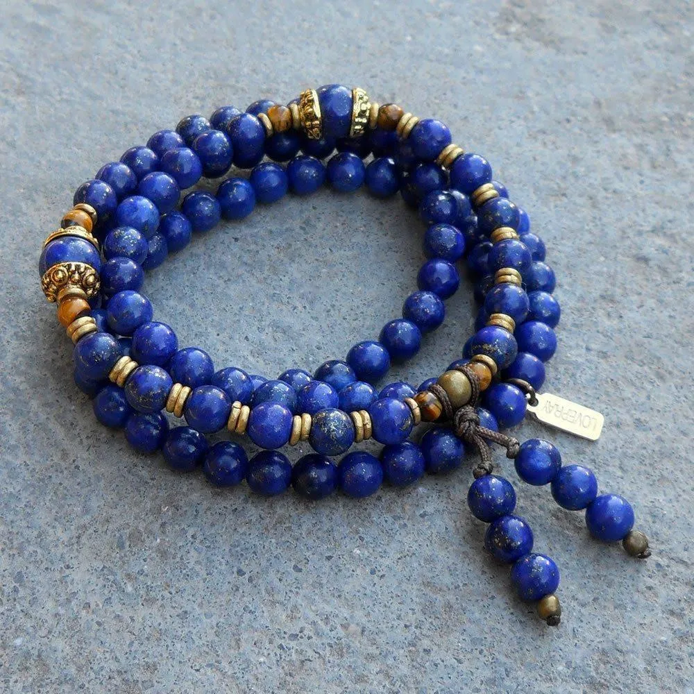 Compassion, Lapis Lazuli Gemstone 108 Bead Mala Convertible Necklace