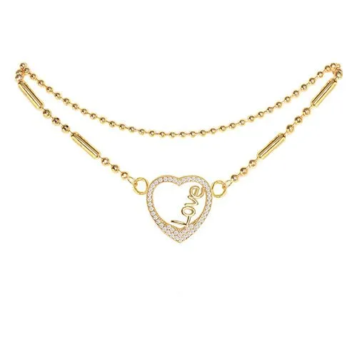Cubic Zirconia Heart Anklet Gold