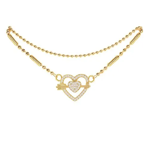 Cubic Zirconia Heart Anklet Gold
