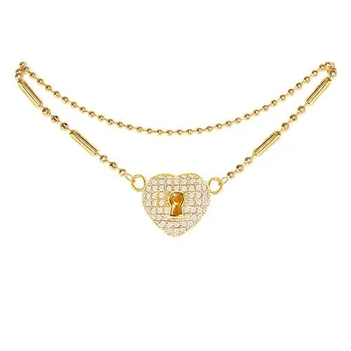Cubic Zirconia Heart Anklet Gold