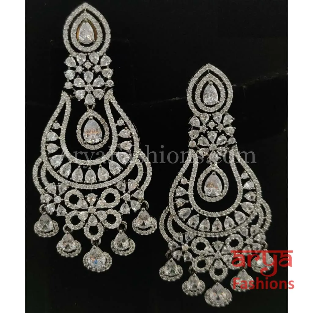 CZ Silver Cocktail Chandbali Earrings