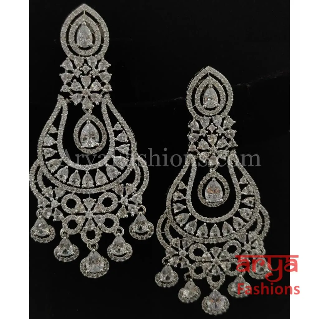 CZ Silver Cocktail Chandbali Earrings